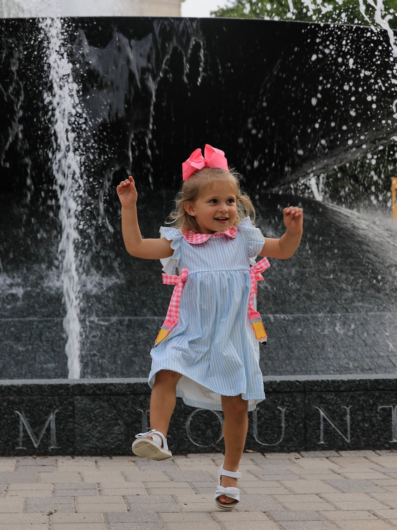 Back To School Girls Striped Lapels Bow Dress