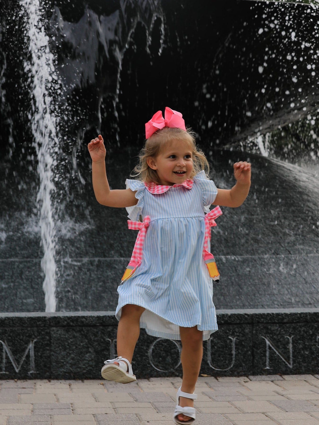 Back To School Girls Striped Lapels Bow Dress