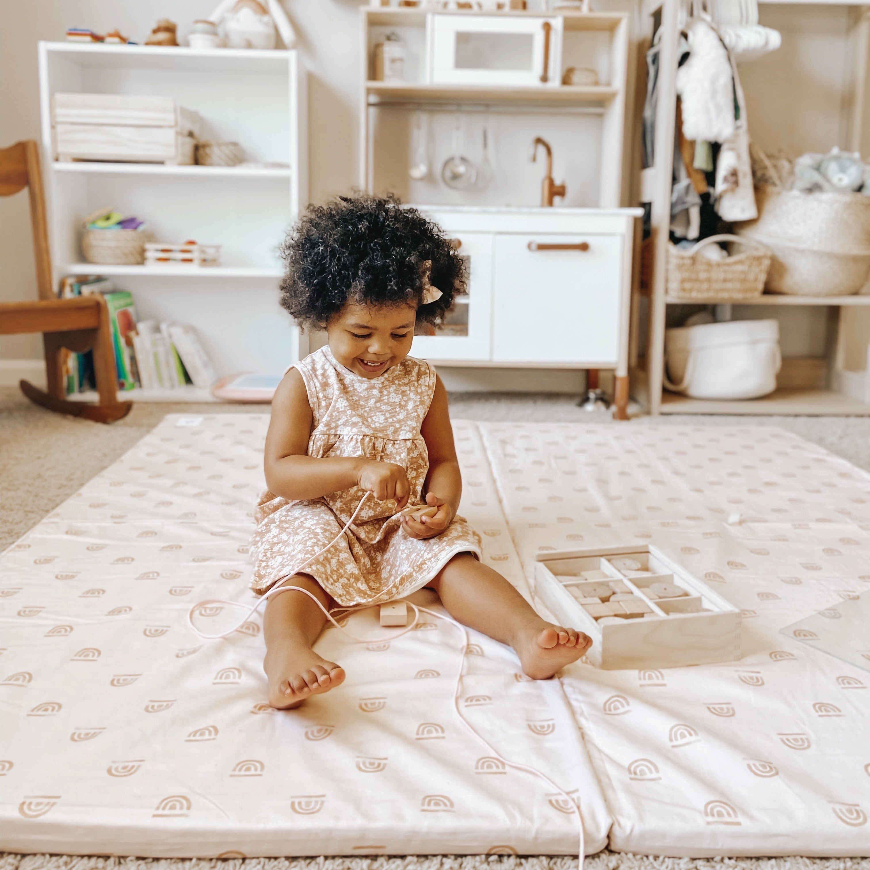 Rainbow Stamp In Cream Organic Cotton Mat