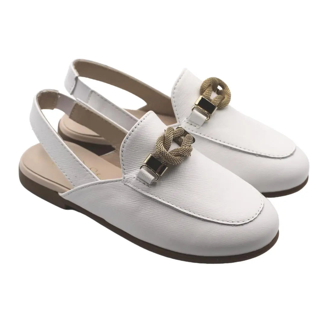 Mila- White Leather Slingback Loafer Shoes