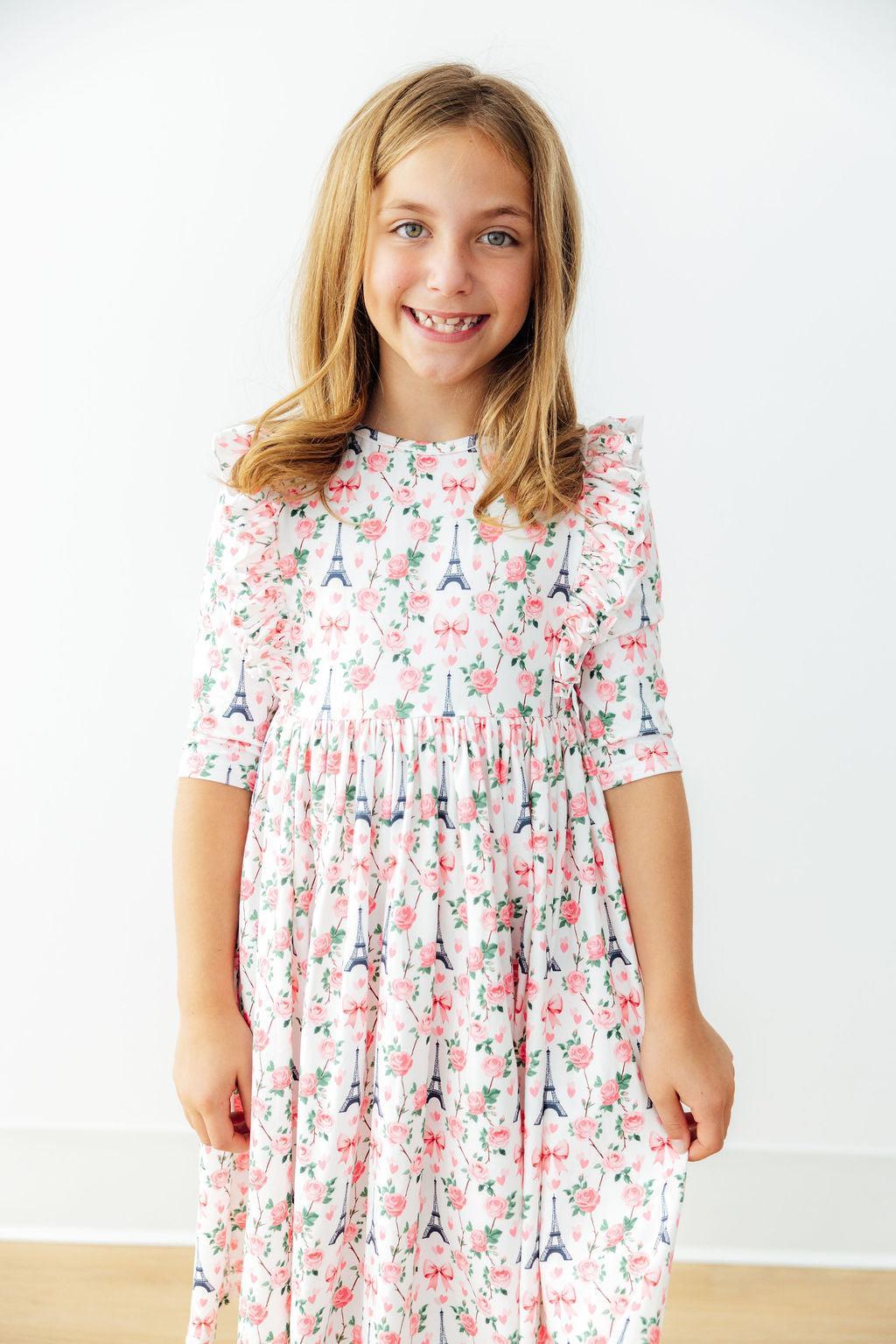 Mila In Paris 3/4 Sleeve Ruffle Twirl Dress