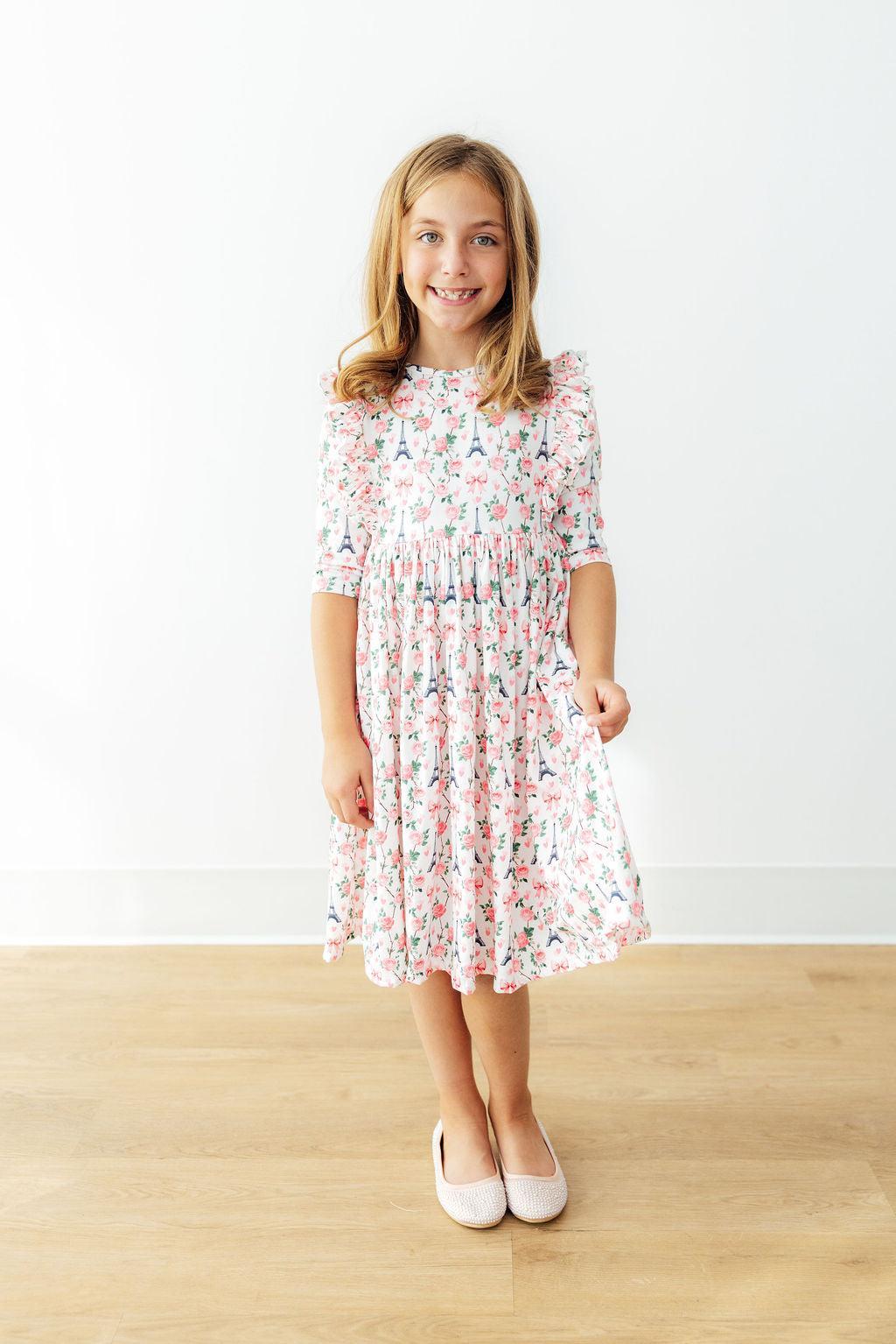 Mila In Paris 3/4 Sleeve Ruffle Twirl Dress