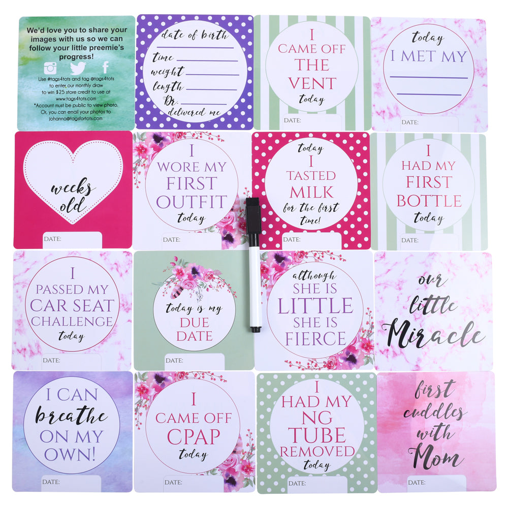 Girl Plastic Nicu Milestone Cards W/ Marker