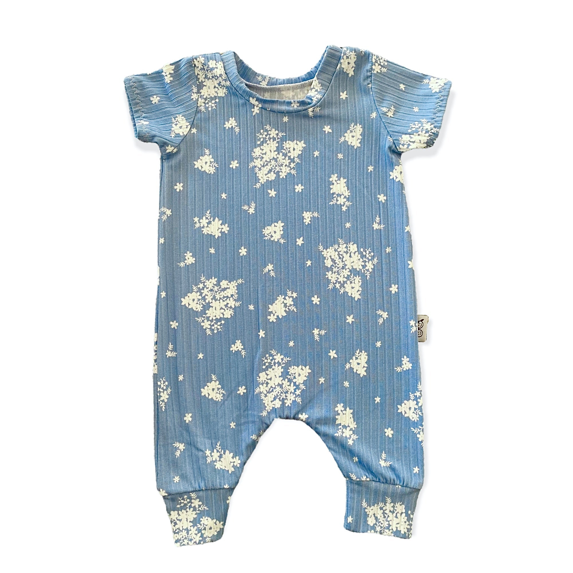 Minimal Floral Blue Ribbed Harem Romper