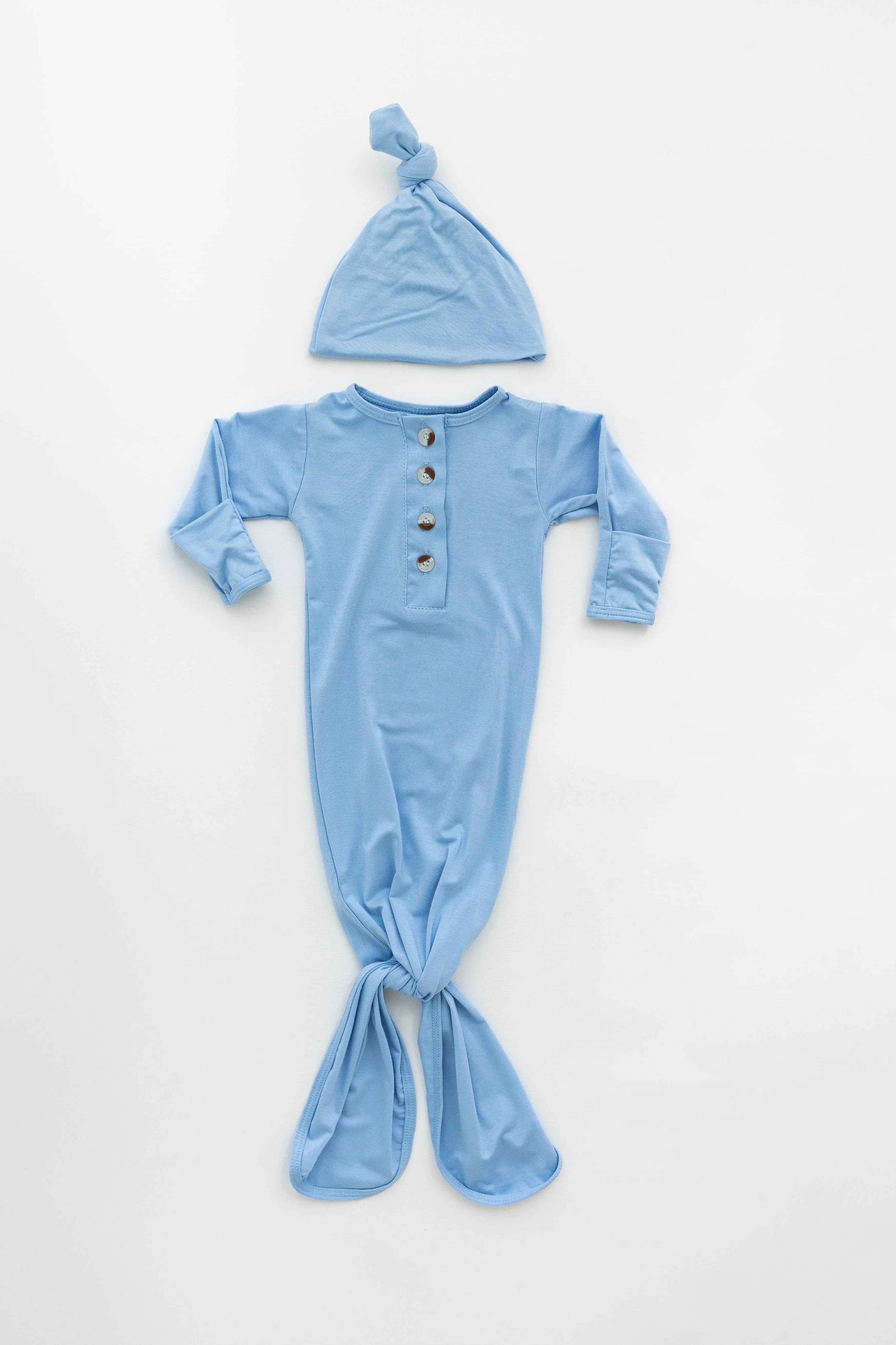 Knotted Baby Gown & Hat Set - Baby Blue (newborn-3 Months)