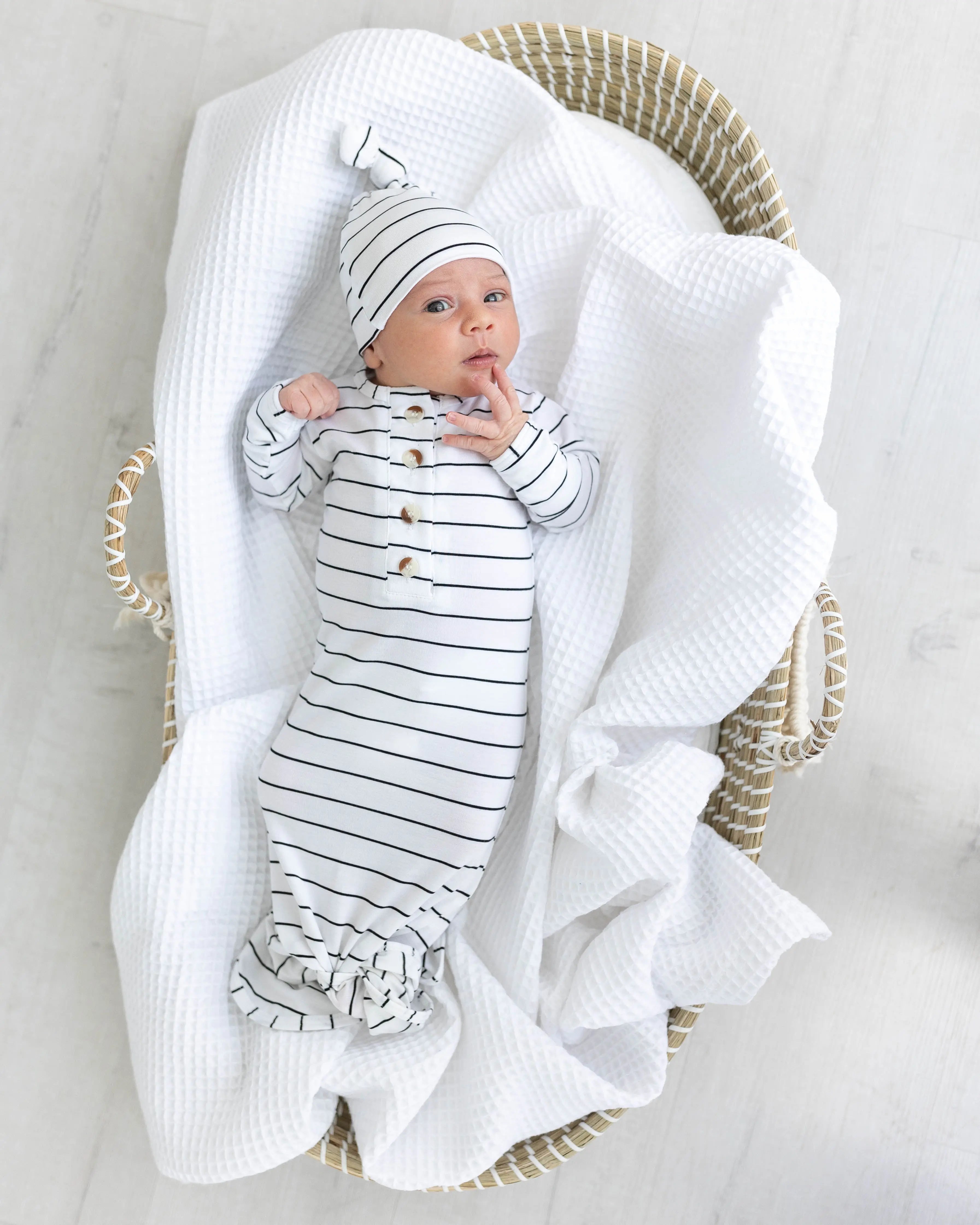 Knotted Baby Gown Set - Black Stripes (newborn-3 Months)