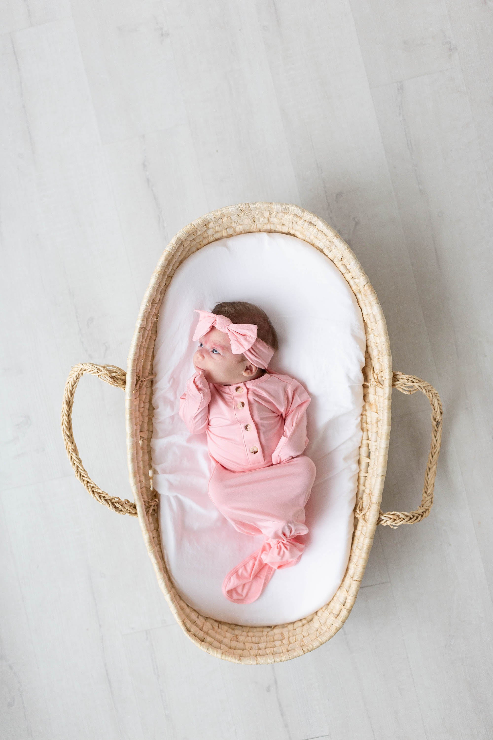 Knotted Baby Gown And Hat Set With Headband - Pink (newborn-3 Months)