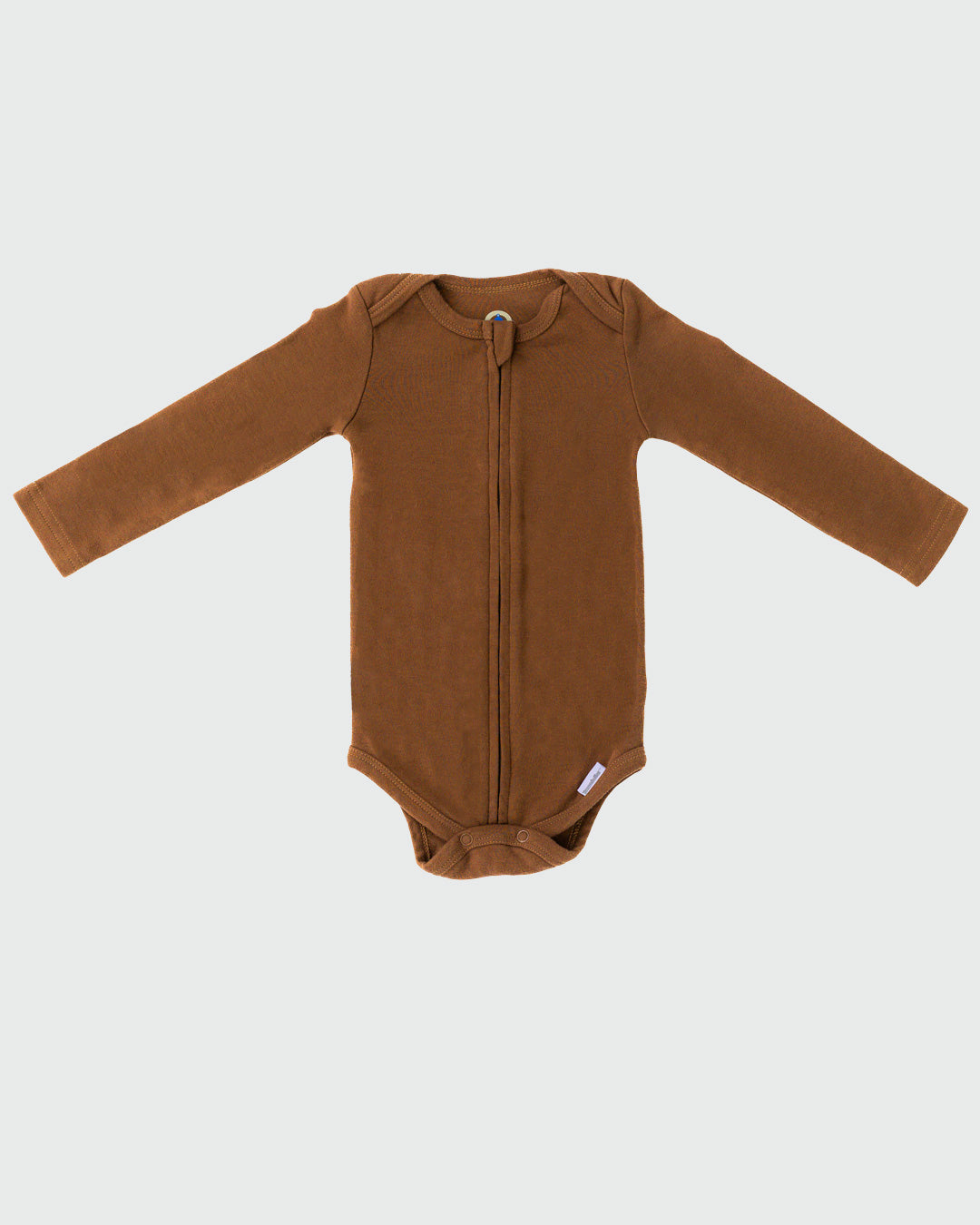 Long Sleeve Zipper Bodysuit In Mocha, 0-3m