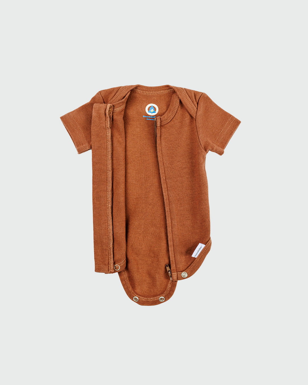Short Sleeve Zipper Bodysuit In Mocha, 6-9m