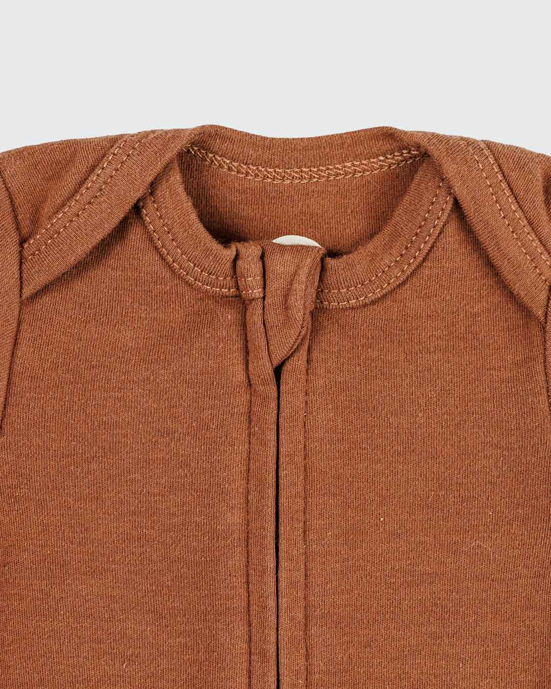 Short Sleeve Zipper Bodysuit In Mocha, 6-9m