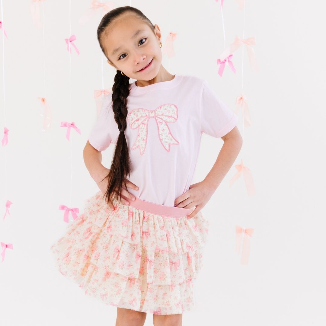 Ditsy Floral Bow Patch Short Sleeve T-shirt
