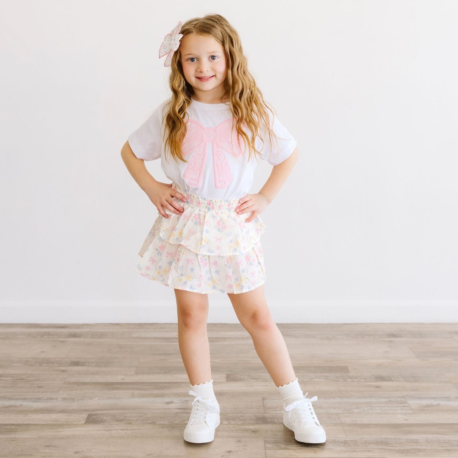 Lace Bow Puff Ink Short Sleeve T-shirt