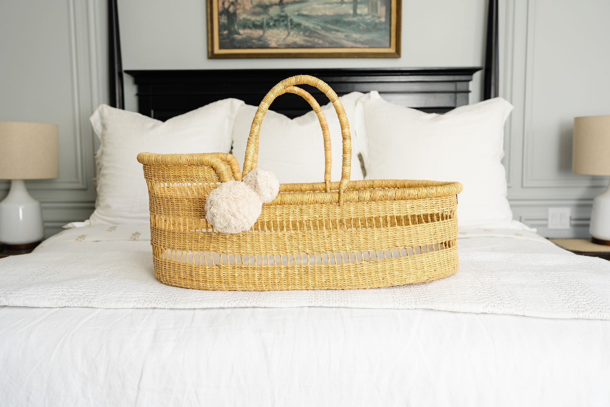 Modern Open Weave African Moses Basket Vegan Handle