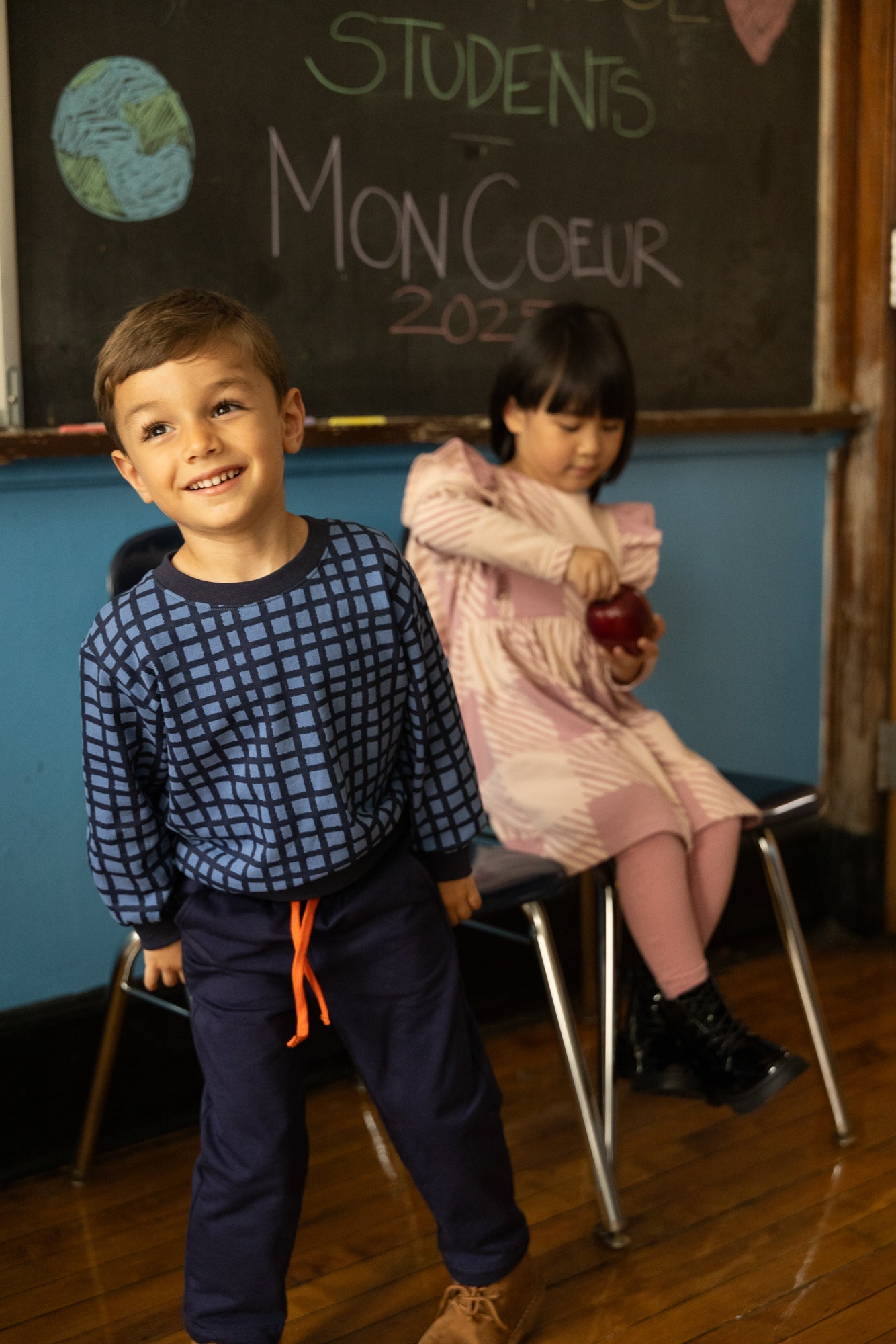 Recycled Cotton Blue Grid Sweatshirt