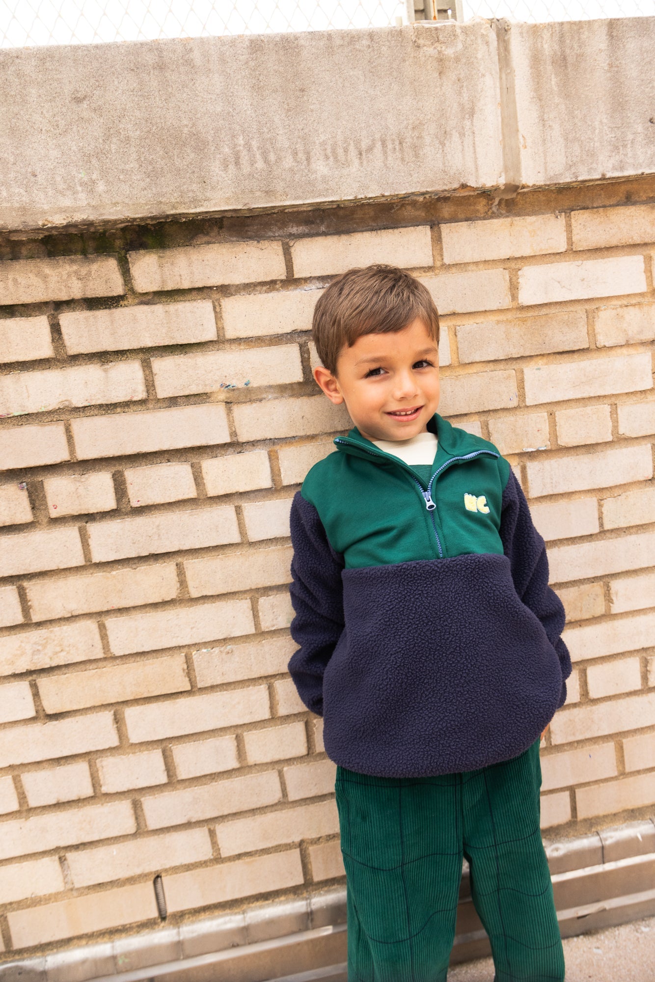 Recycled Cotton And Sherpa Navy Zip Up