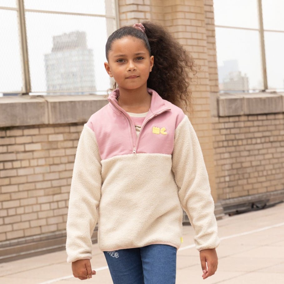 Recycled Cotton And Sherpa Pink Zip Up