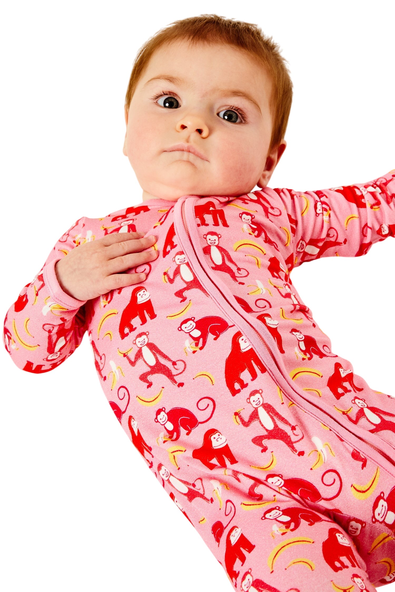 Soft & Stretchy Zipper Footie - Monkeying Around Pink