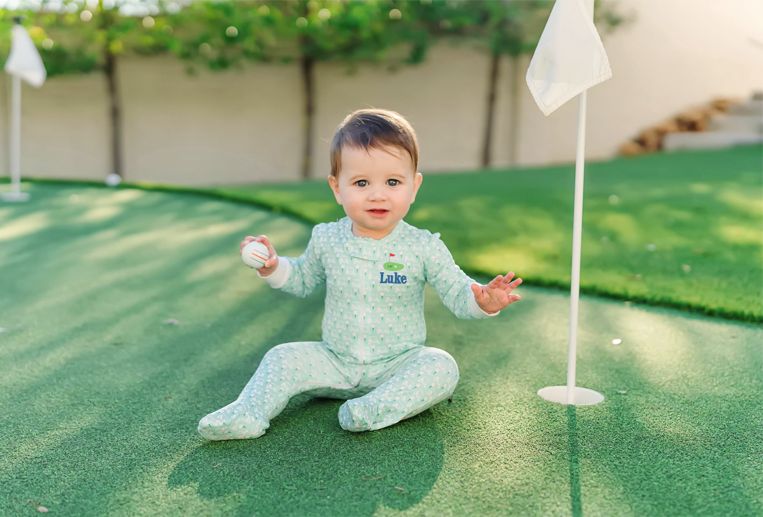 Parker Boys' Pima Cotton Zipper Pajama - Golf Putting Green