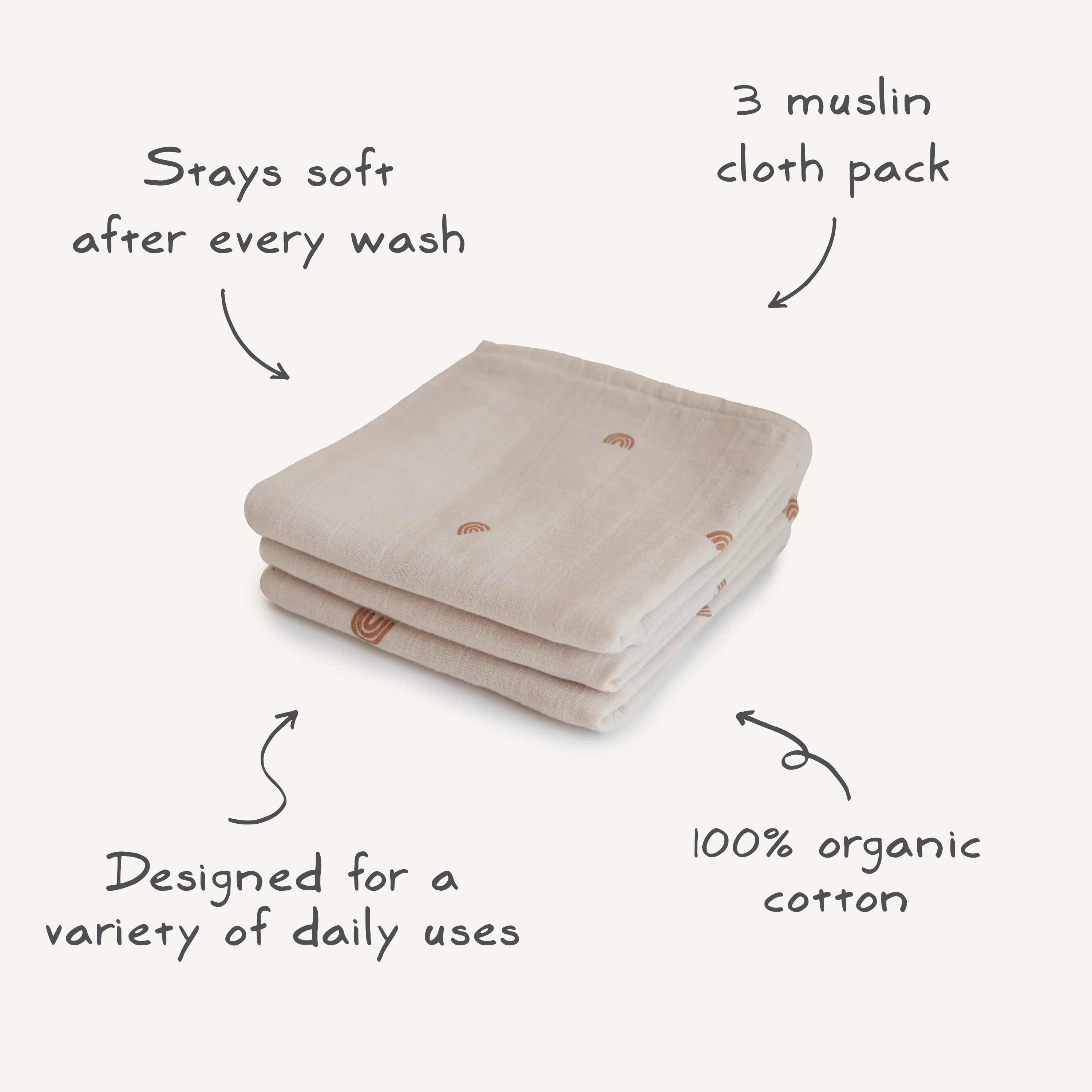 Organic Cotton Muslin Cloths 3-pack