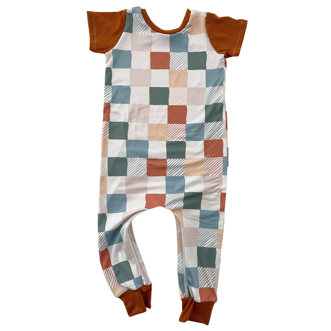 Muted Check Zip Romper