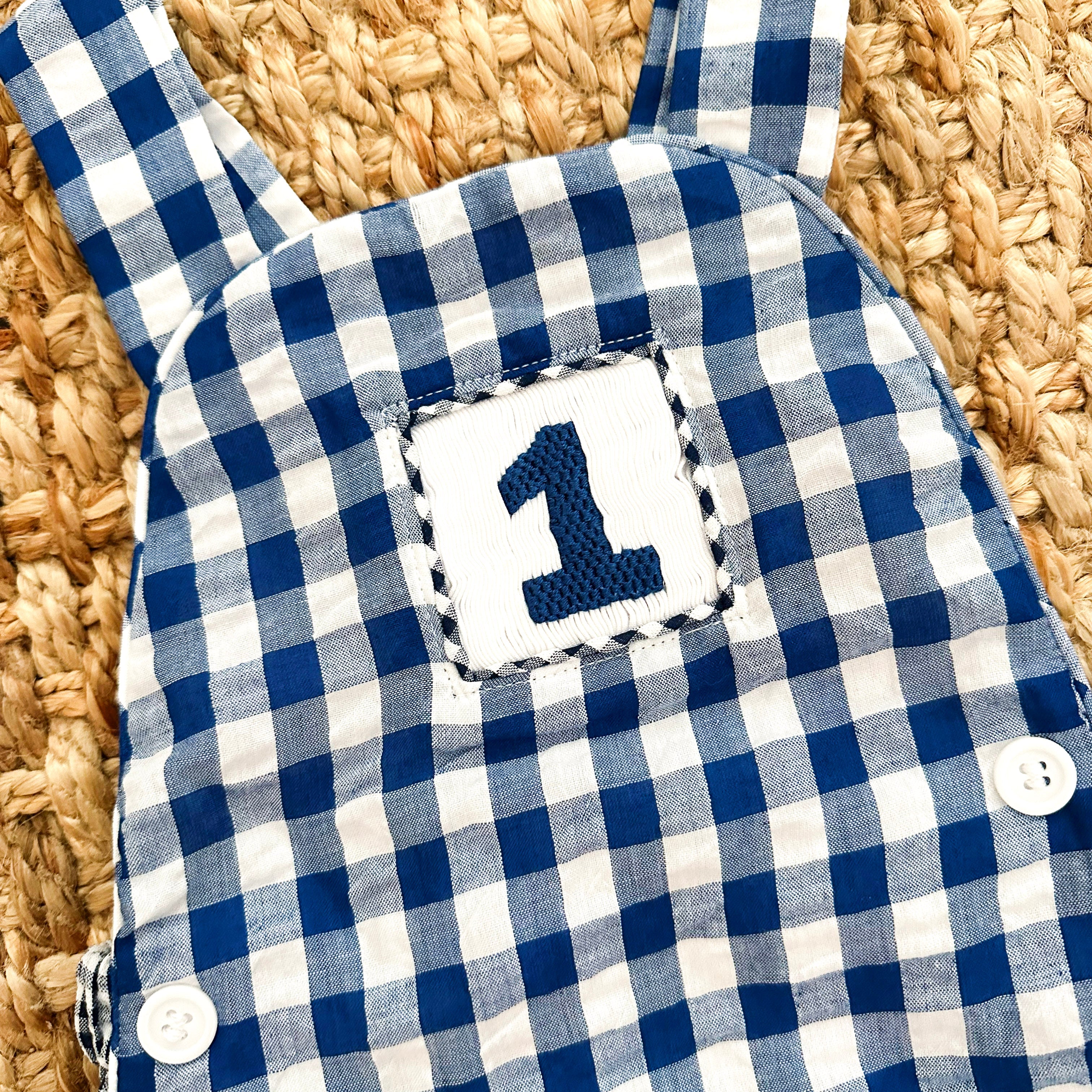Navy Blue Smocked First Birthday Sunsuit