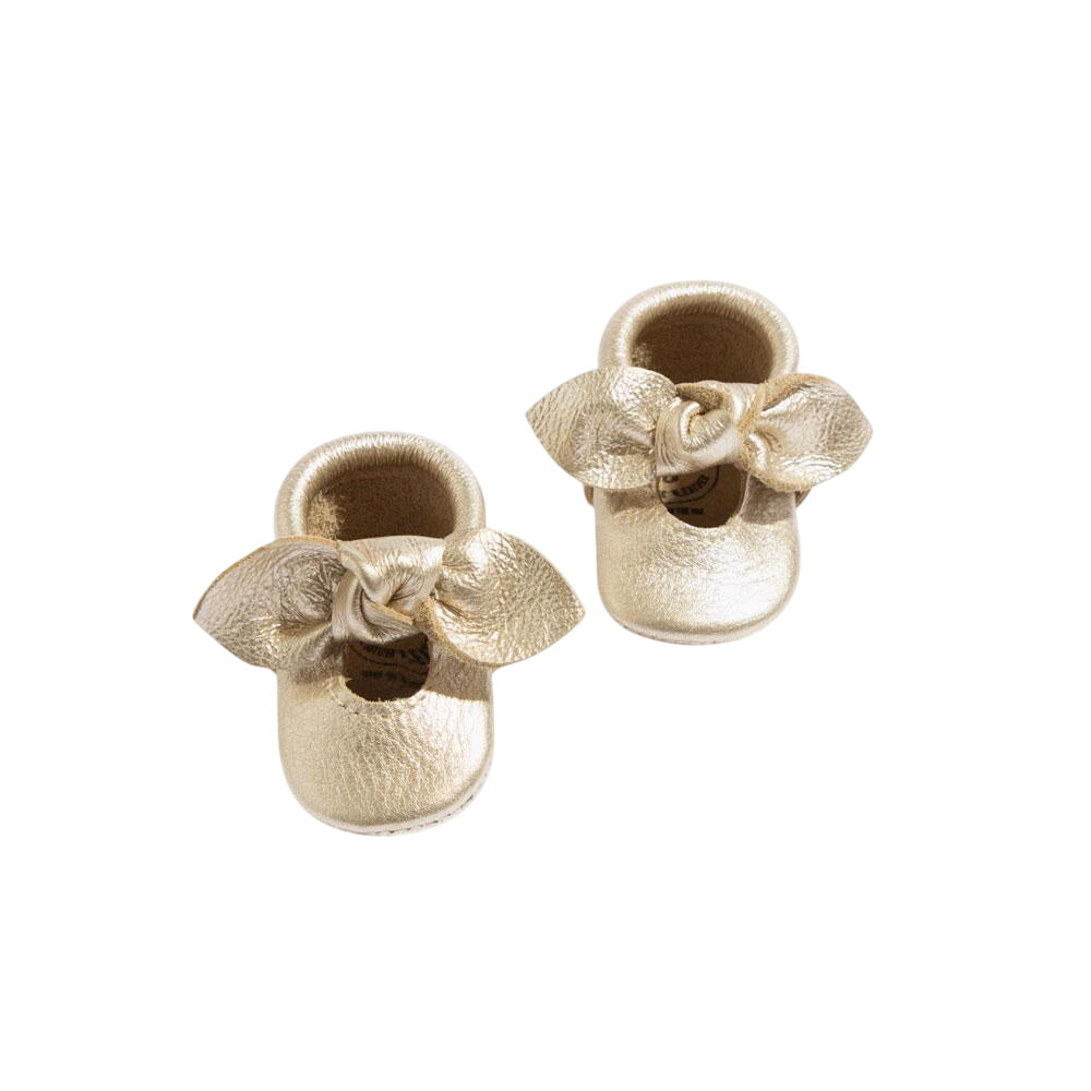 Newborn Platinum Knotted Bow Baby Shoe