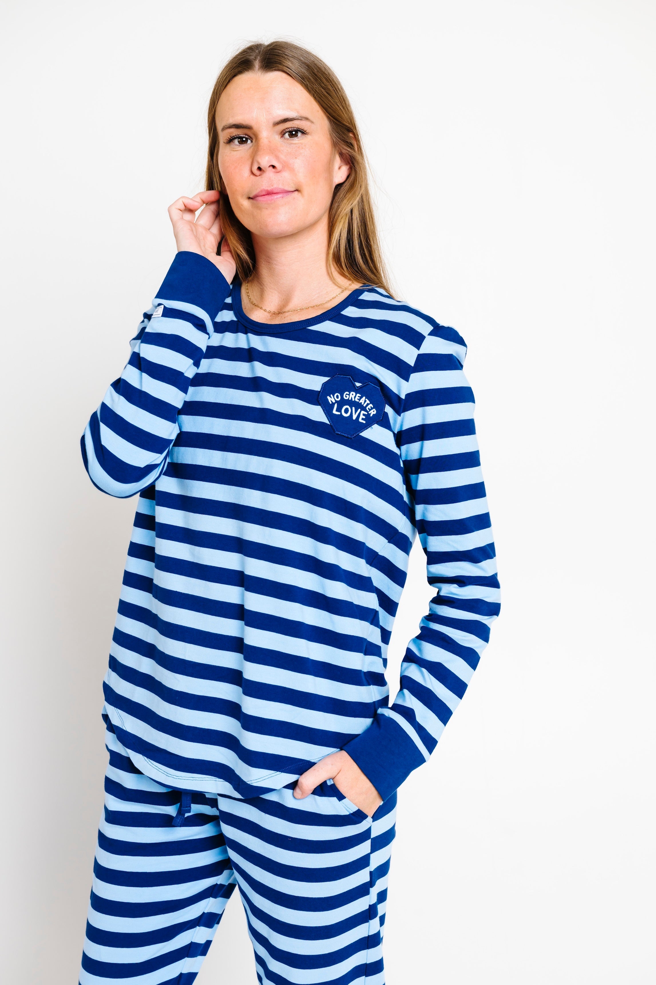 No Greater Love Blue Womens Pj Jogger Set Cotton