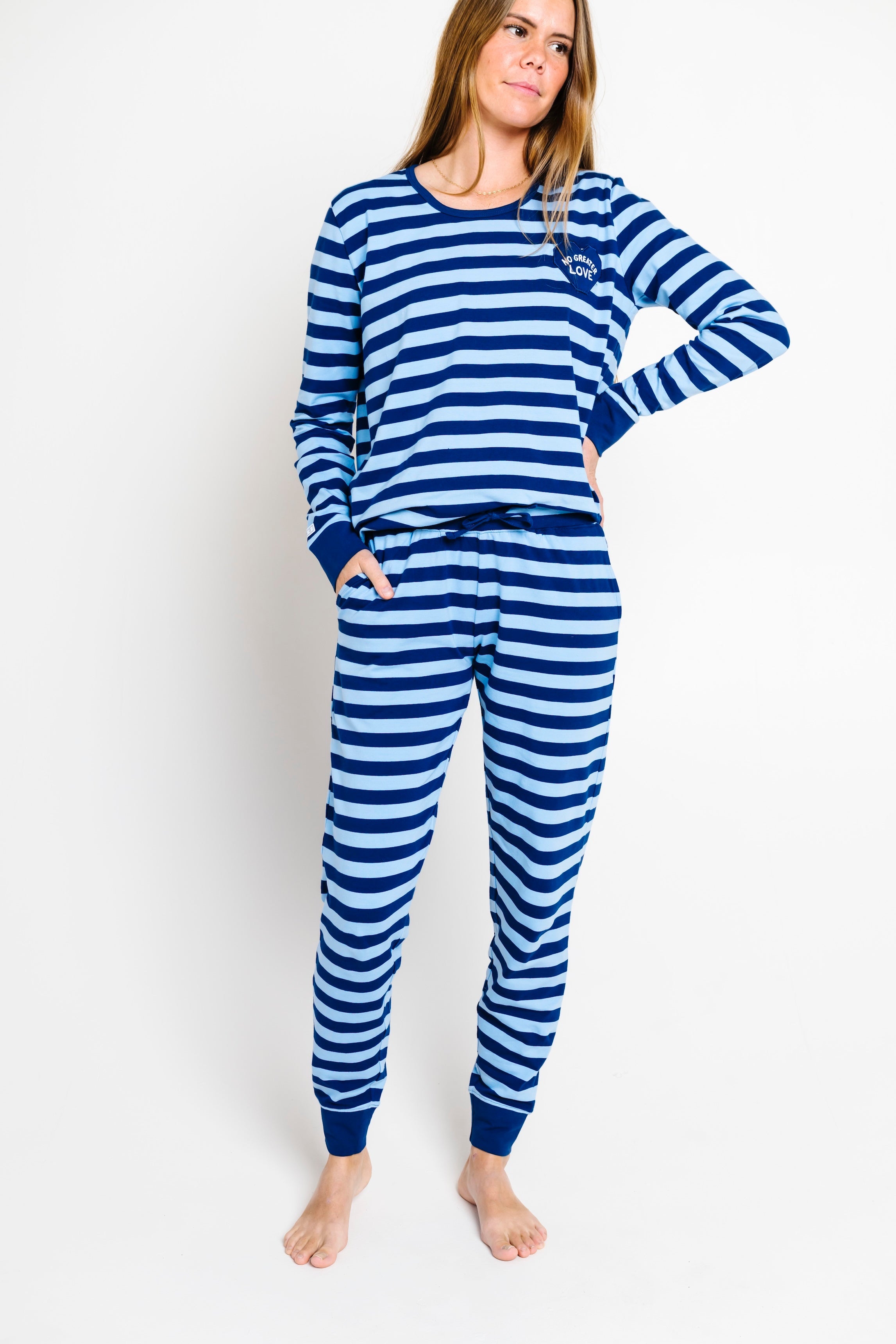 No Greater Love Blue Womens Pj Jogger Set Cotton