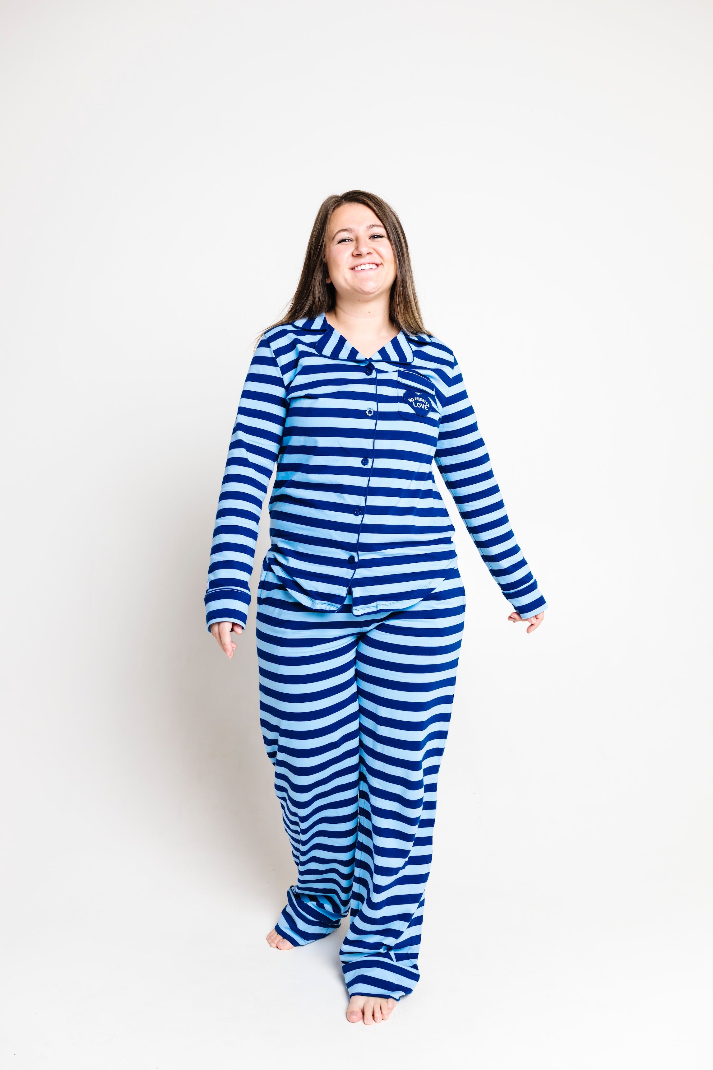 No Greater Love Blue Womens Pj Notch Collar Set Cotton