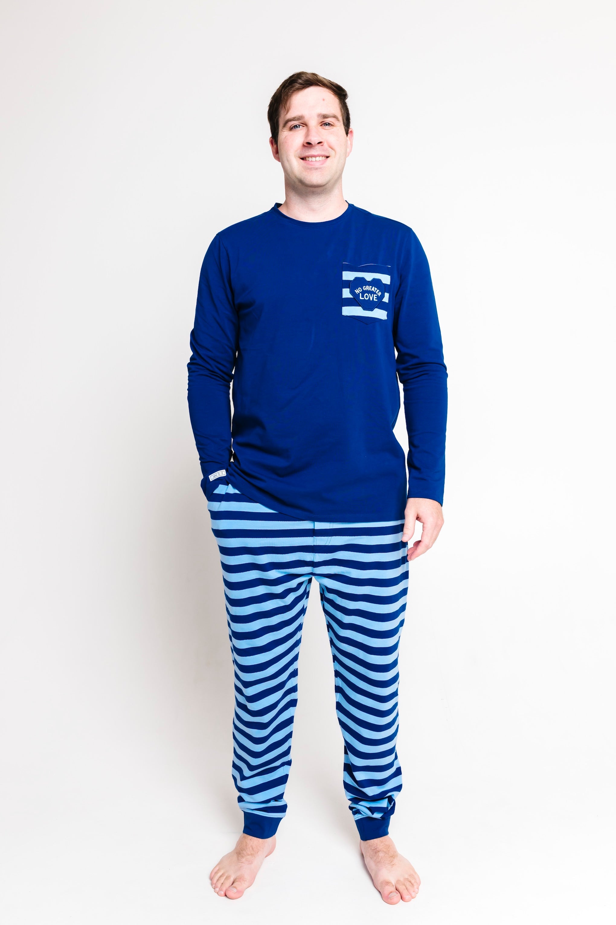 No Greater Love Blue Mens Pj Set Cotton