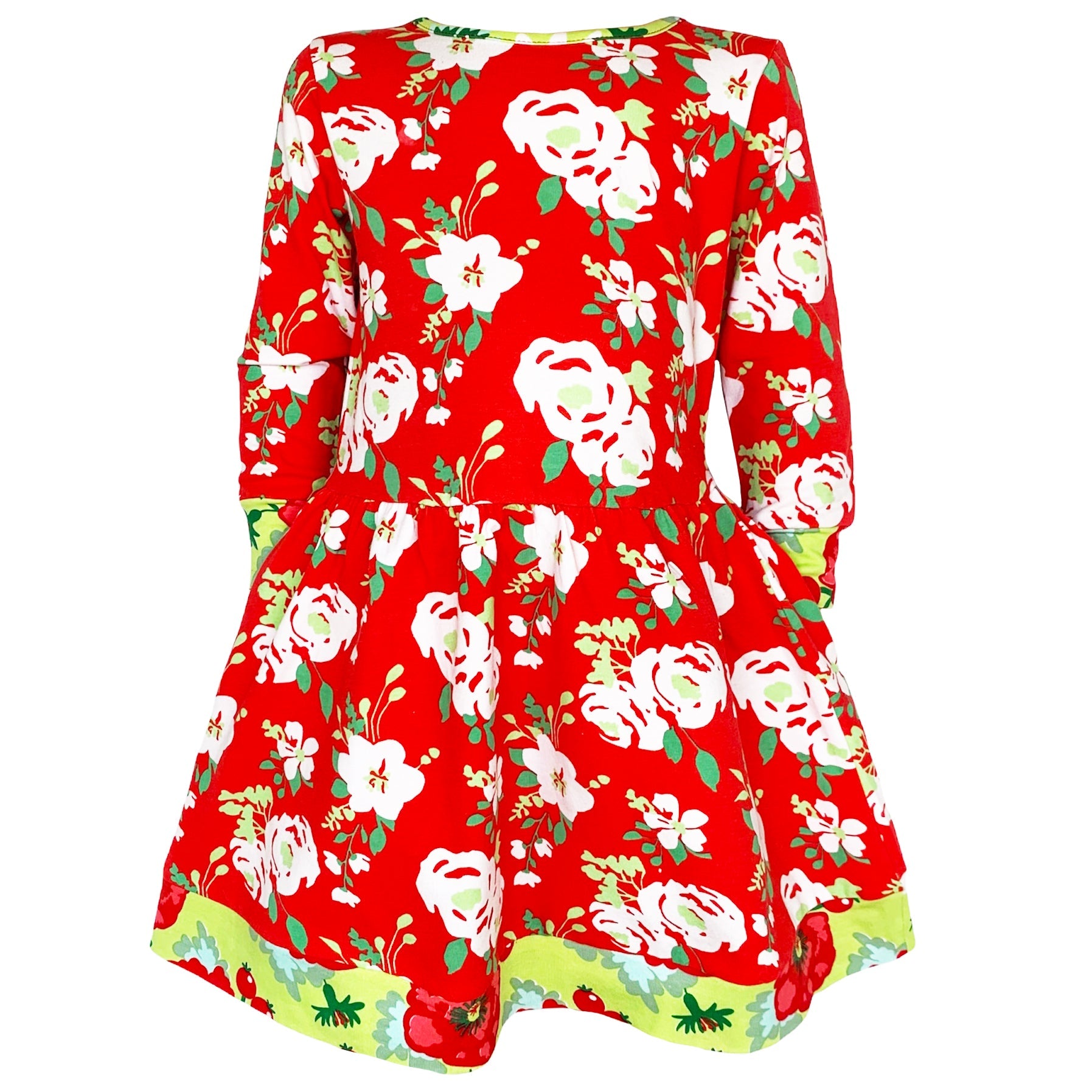 Annloren Girls Boutique Christmas Floral Long Sleeve Cotton Party Dress
