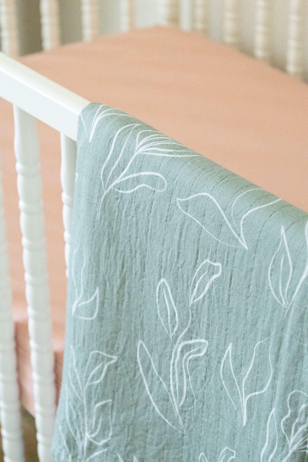 Organic Bamboo Cotton Muslin Swaddle Blanket In Natural Oasis Willow