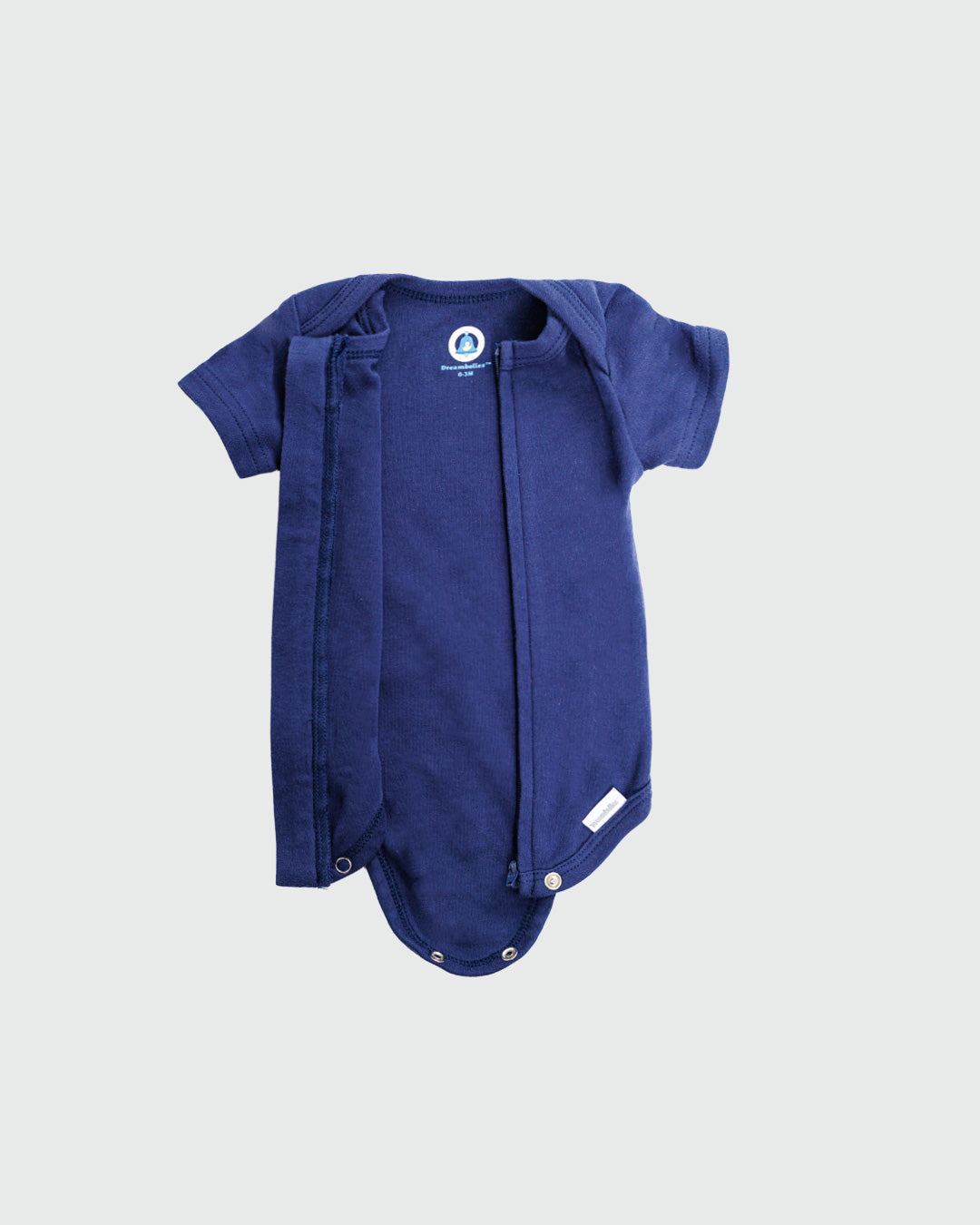 Short Sleeve Zipper Bodysuit In Navy, 3-6m