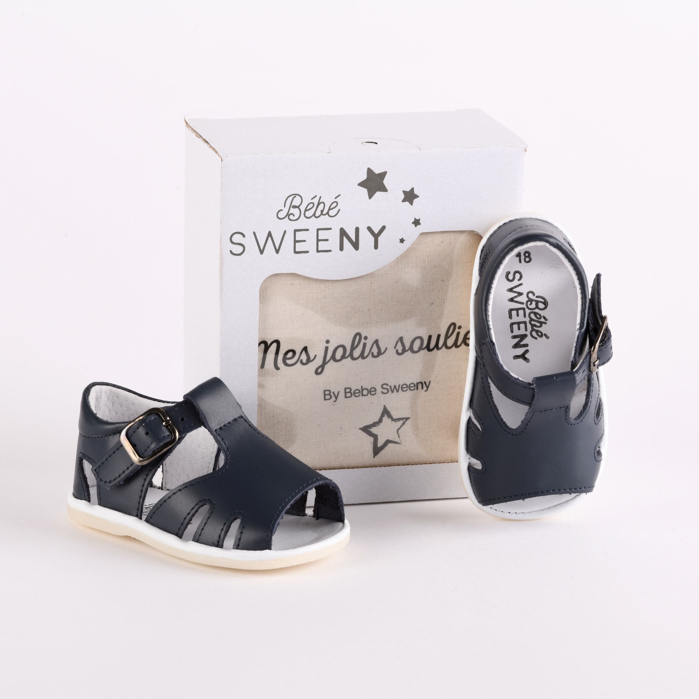 Navy Blue Leather T-bar Walker Sandals