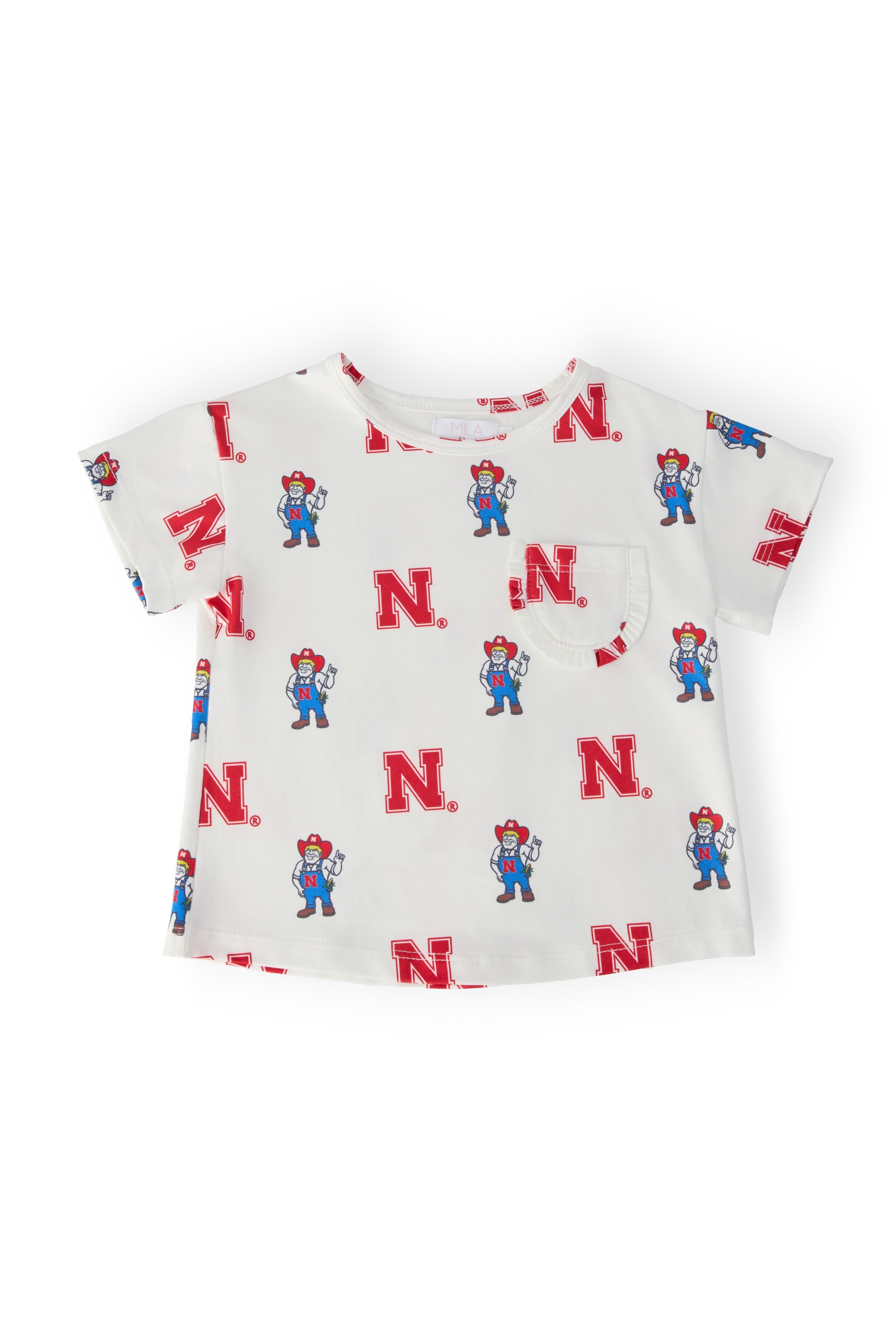 Nebraska White Herbie Husker Ruffle Pocket Tee