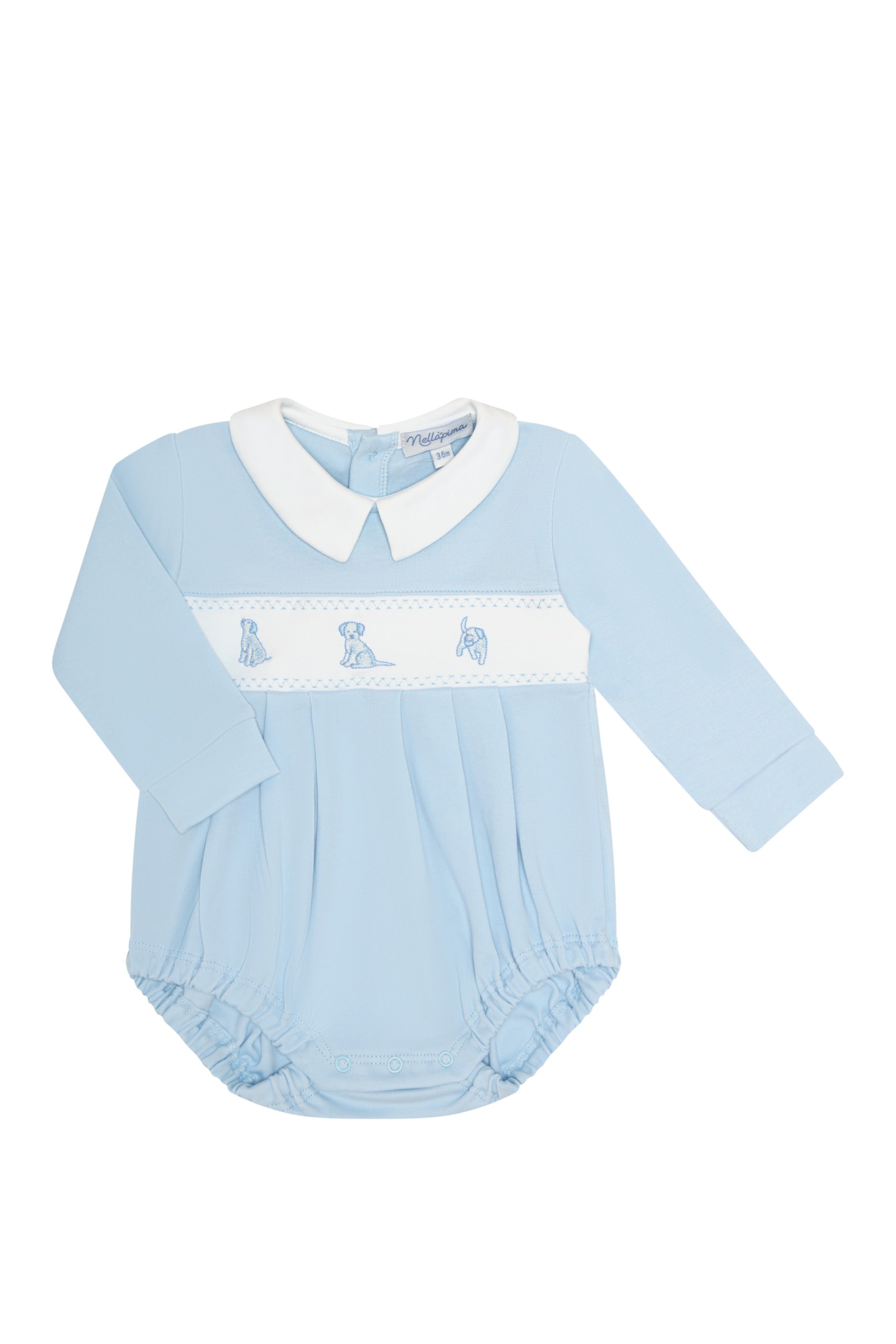 Blue Puppy Love Embroidery Bubble Ls
