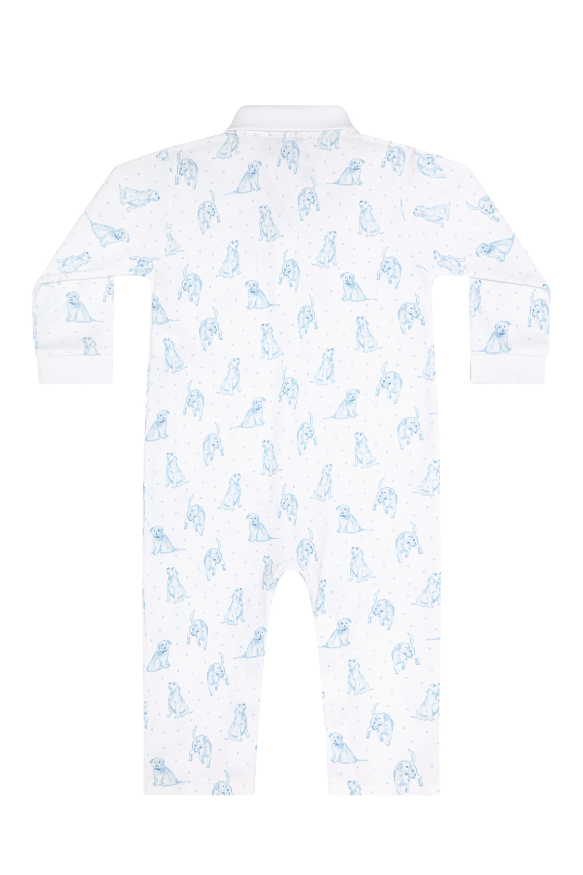 Blue Puppy Love Print Romper Long Sleeve