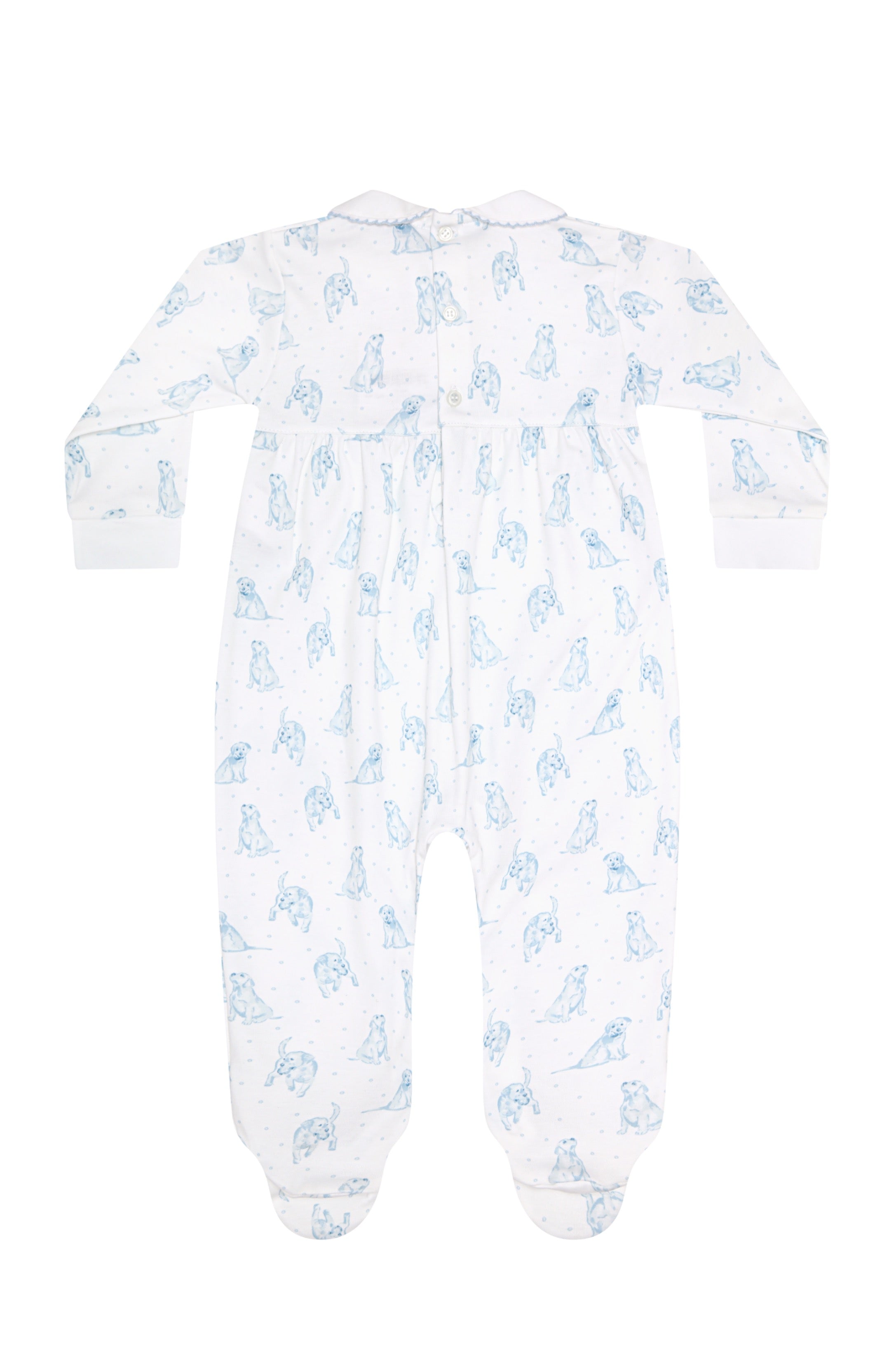Blue Puppy Love Print Smocked Footie
