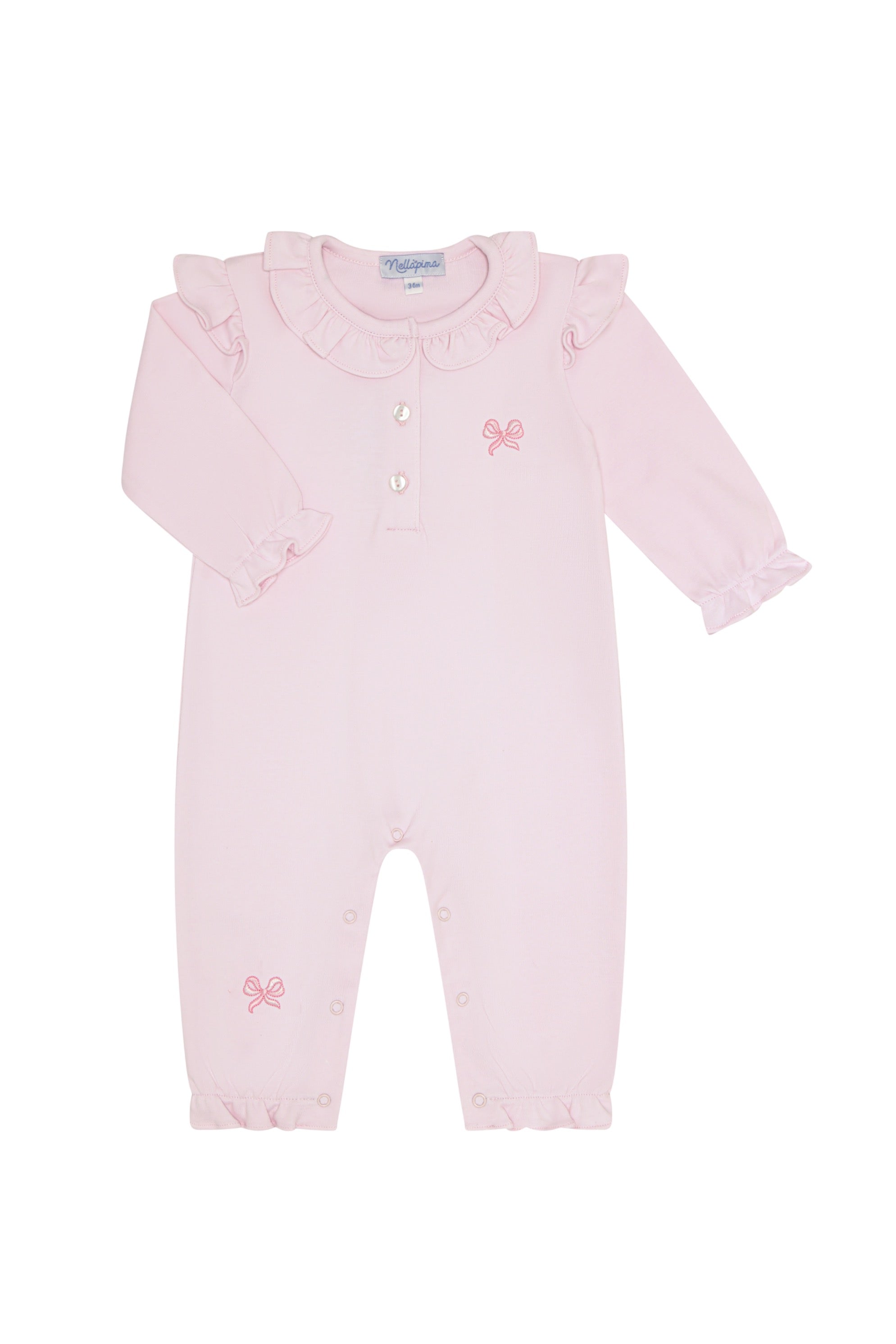 Charming Bows Embroidery Romper Ls