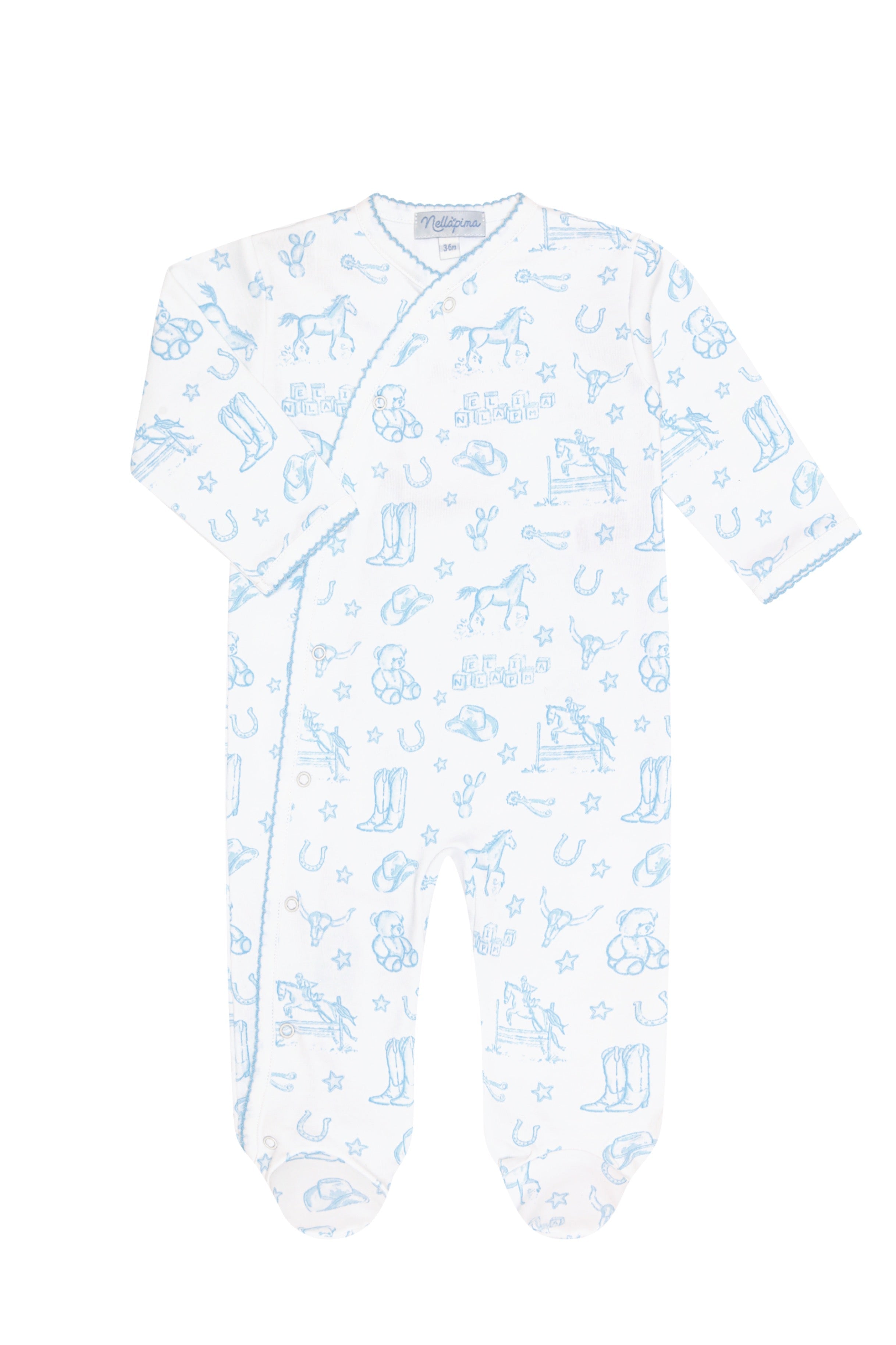 Blue Lone Star Toile Print Crossover Footie