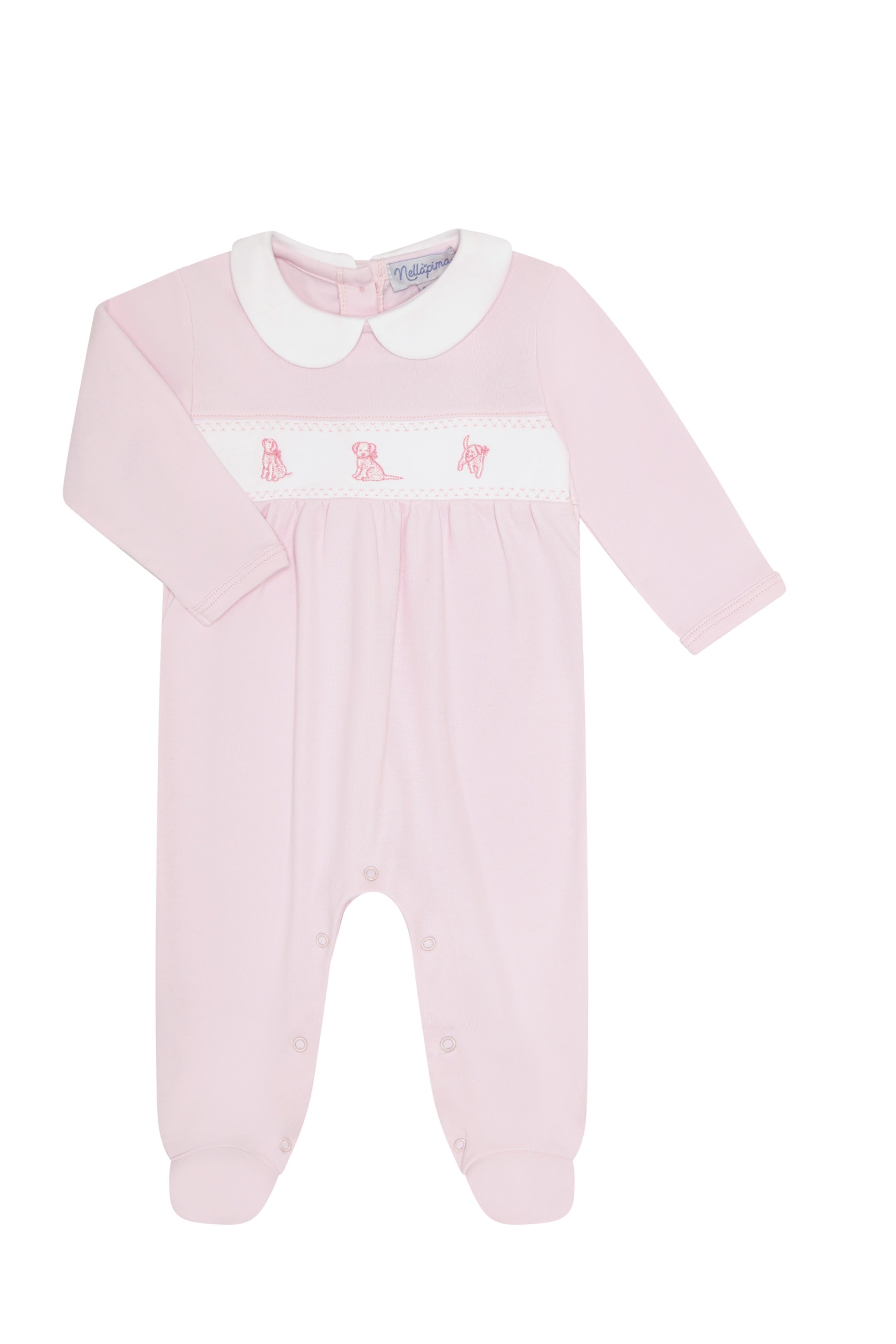 Pink Puppy Love Embroidery Footie