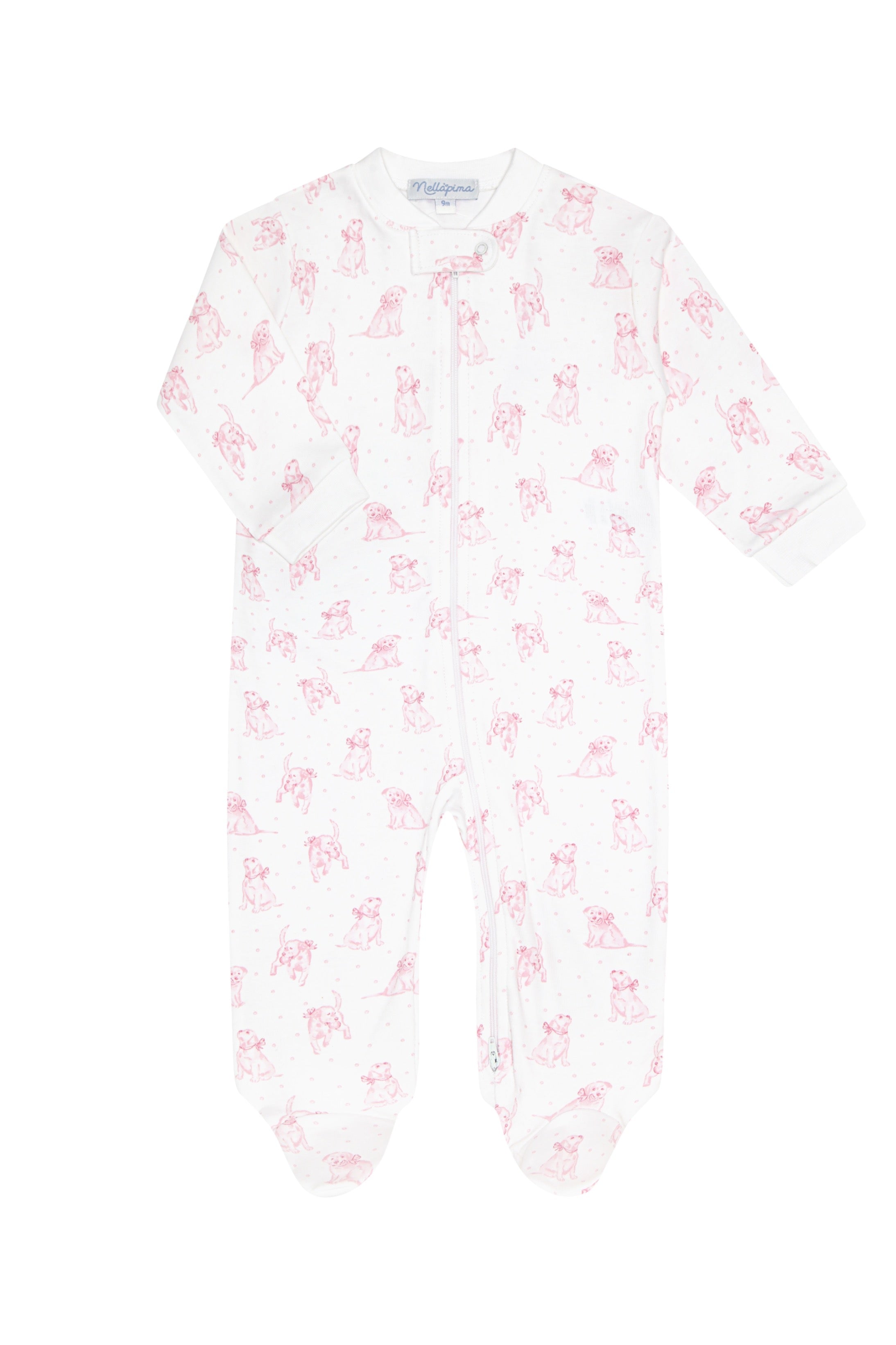Pink Puppy Love Print Zipper Footie