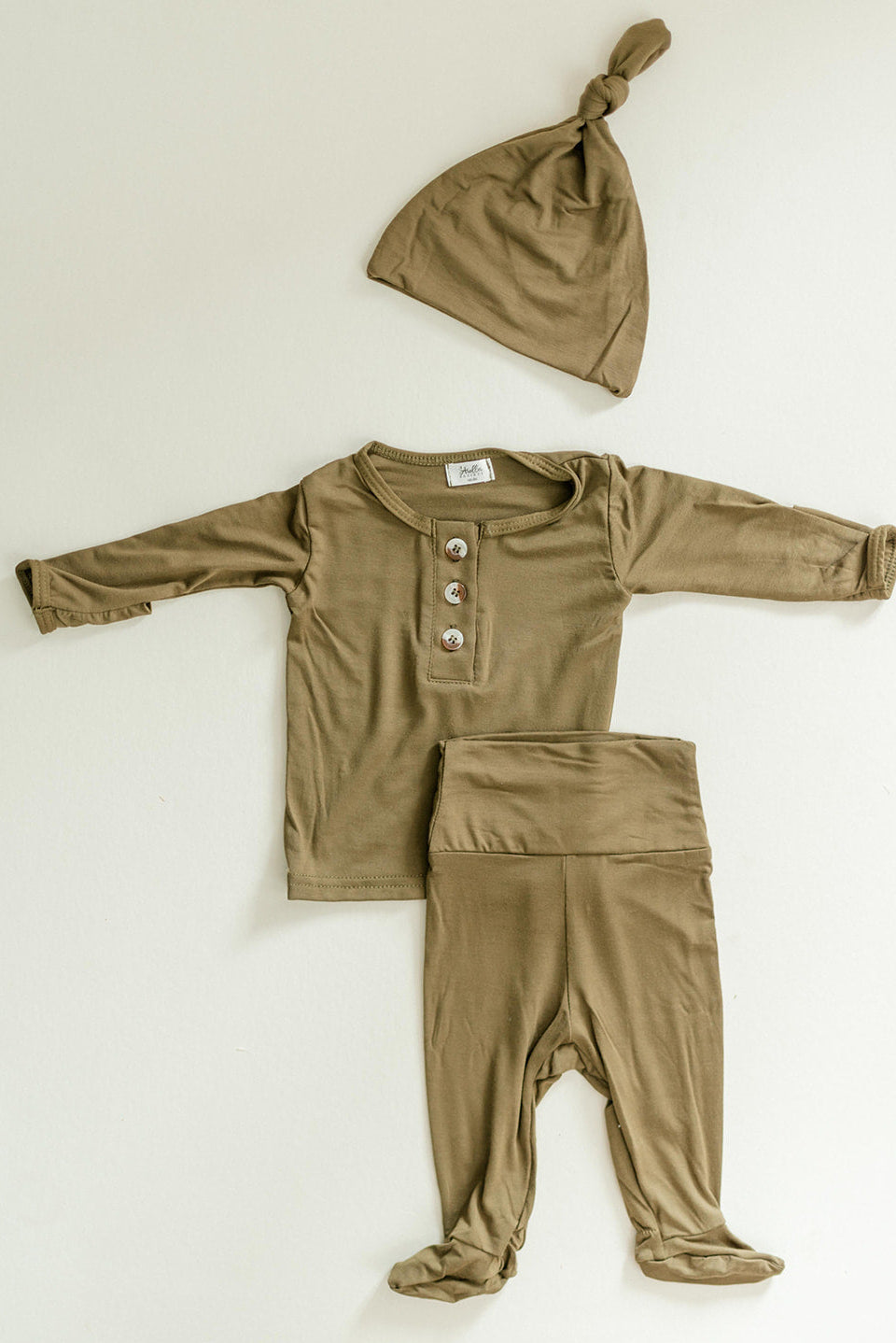Top And Bottom Outfit And Hat Set - (newborn-3 Months) Army Green