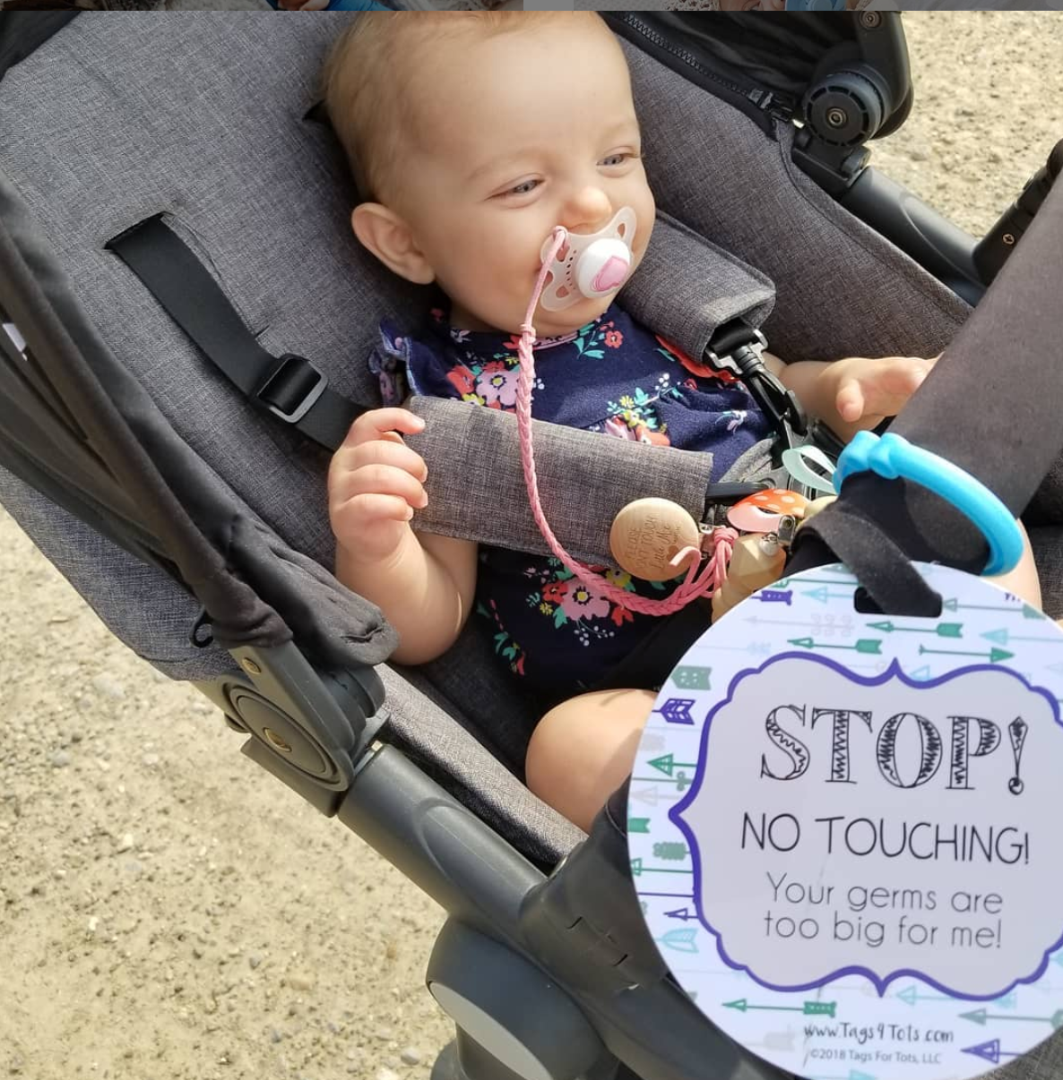 Blue Arrows No Touching Newborn Baby Car Seat Sign Tag