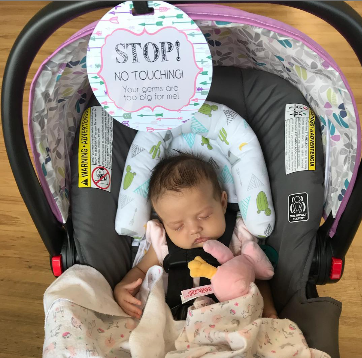 Girl Arrows Stop No Touching Newborn Baby Car Seat Sign Tag