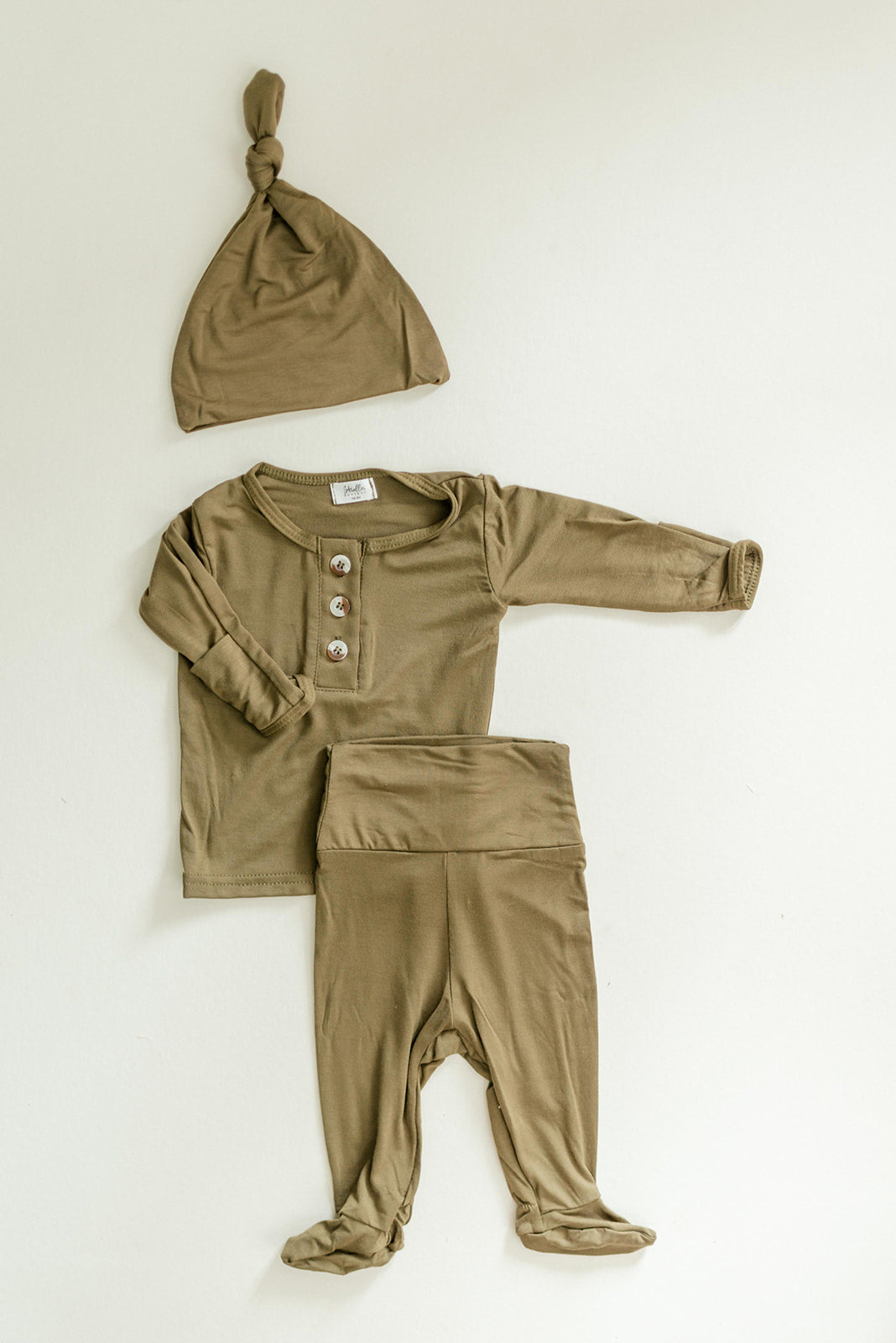 Top And Bottom Outfit And Hat Set - (newborn-3 Months) Army Green