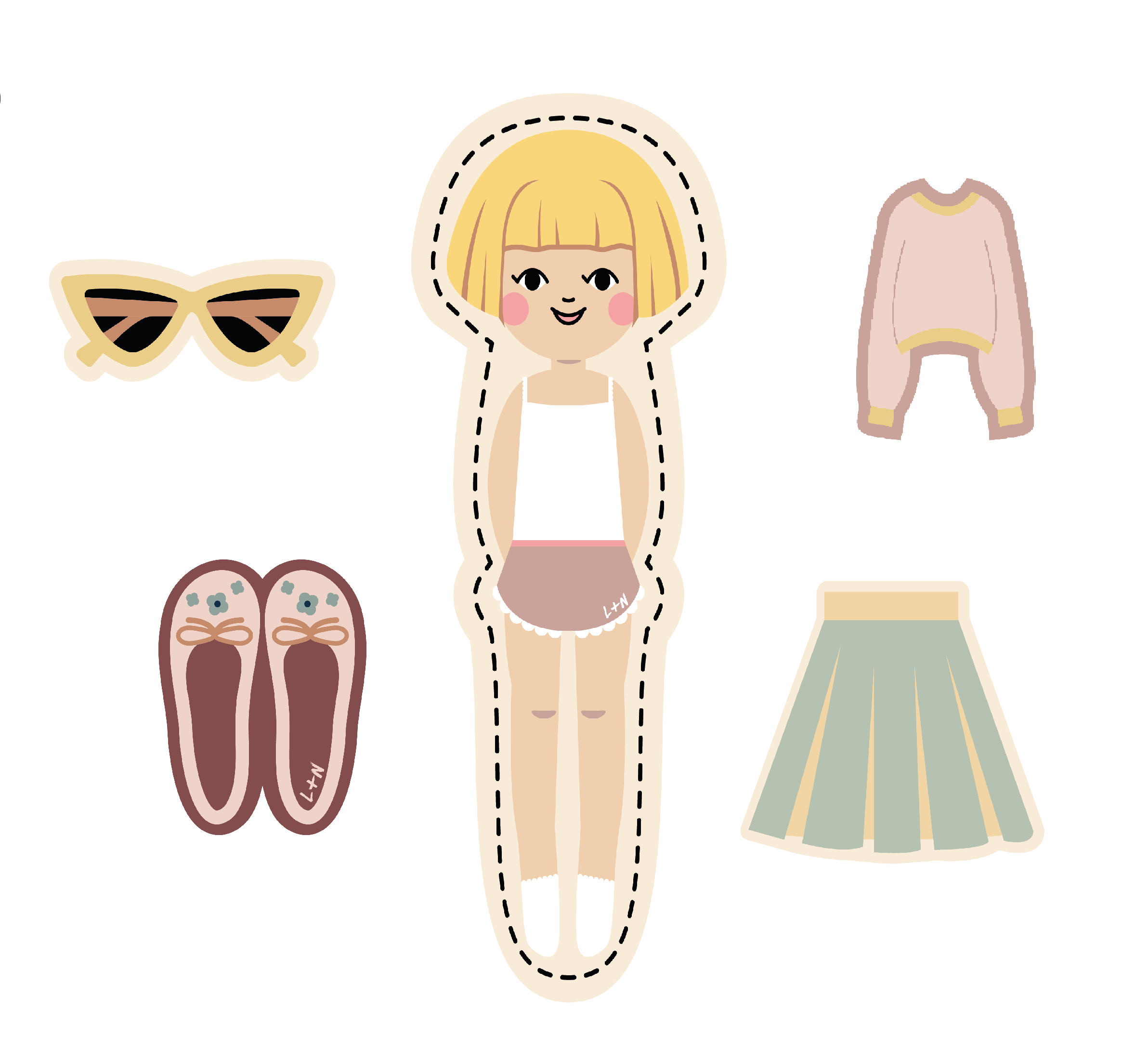 Diy Nimix 3 Piece Paper Doll Girl Set