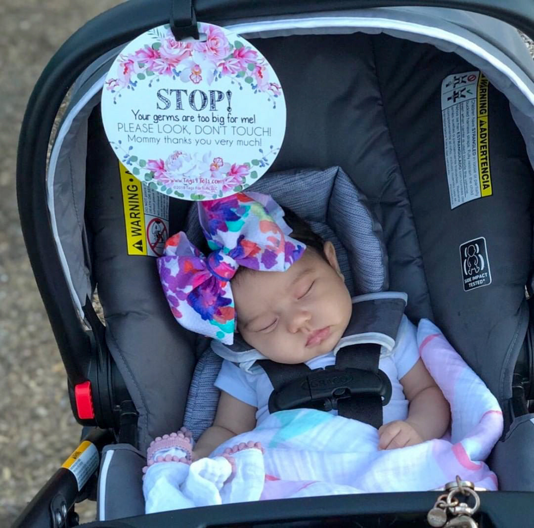 Flower No Touching Baby Car Seat Sign Tag
