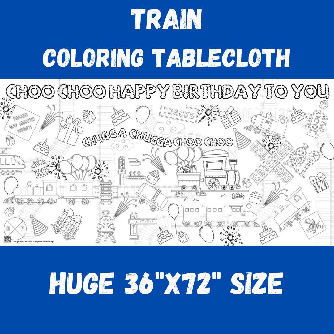 Train Birthday Coloring Tablecloth