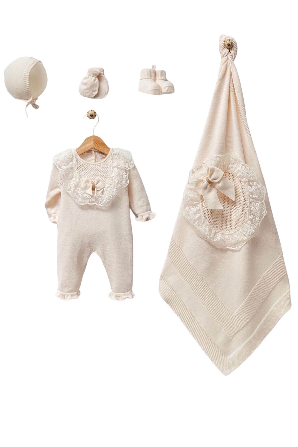 Nora Cream Newborn Knitwear Coming Home Set (5 Pcs)